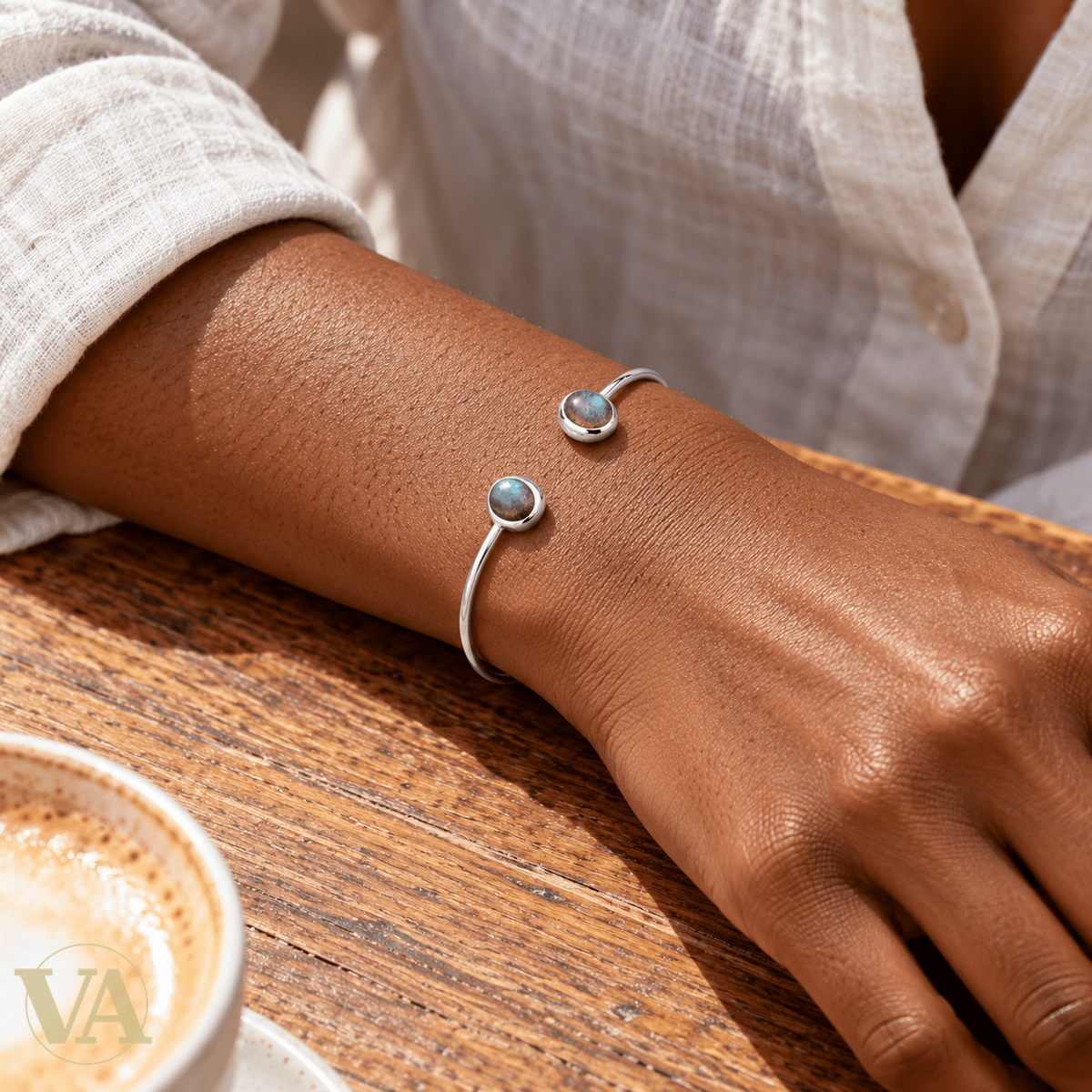 Jonc Femme Argent 925 Rhodié — Duo de Labradorites - Argent 925 - Vindicta