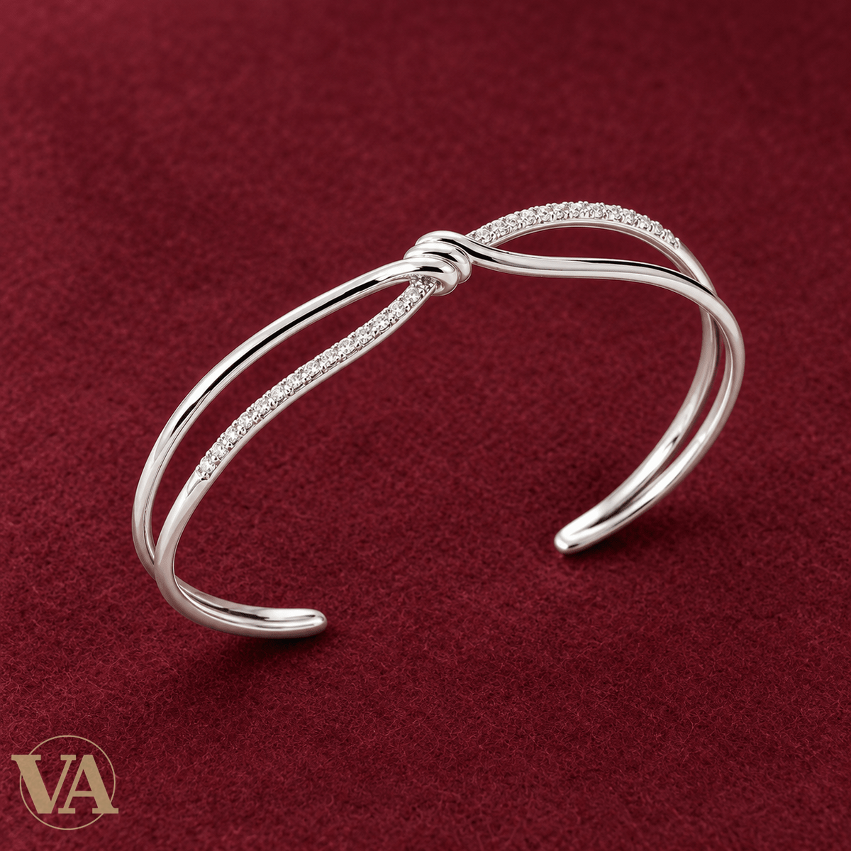 Jonc Femme Argent 925 Rhodié — Nœud Croisé et Zirconiums - Argent 925 - Vindicta
