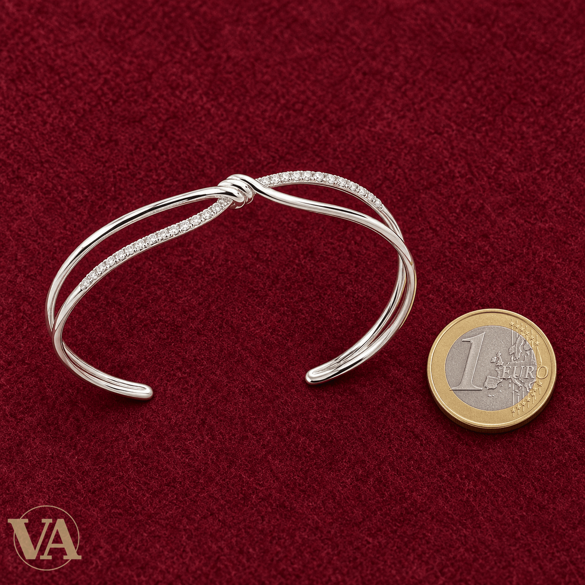 Jonc Femme Argent 925 Rhodié — Nœud Croisé et Zirconiums - Argent 925 - Vindicta