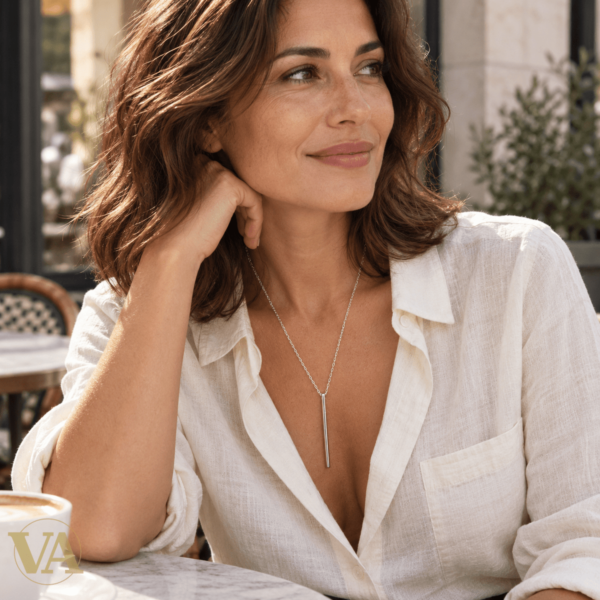 Collier Burt argent 925 rhodié à pendentif barre — 60 cm - Argent 925 - Vindicta