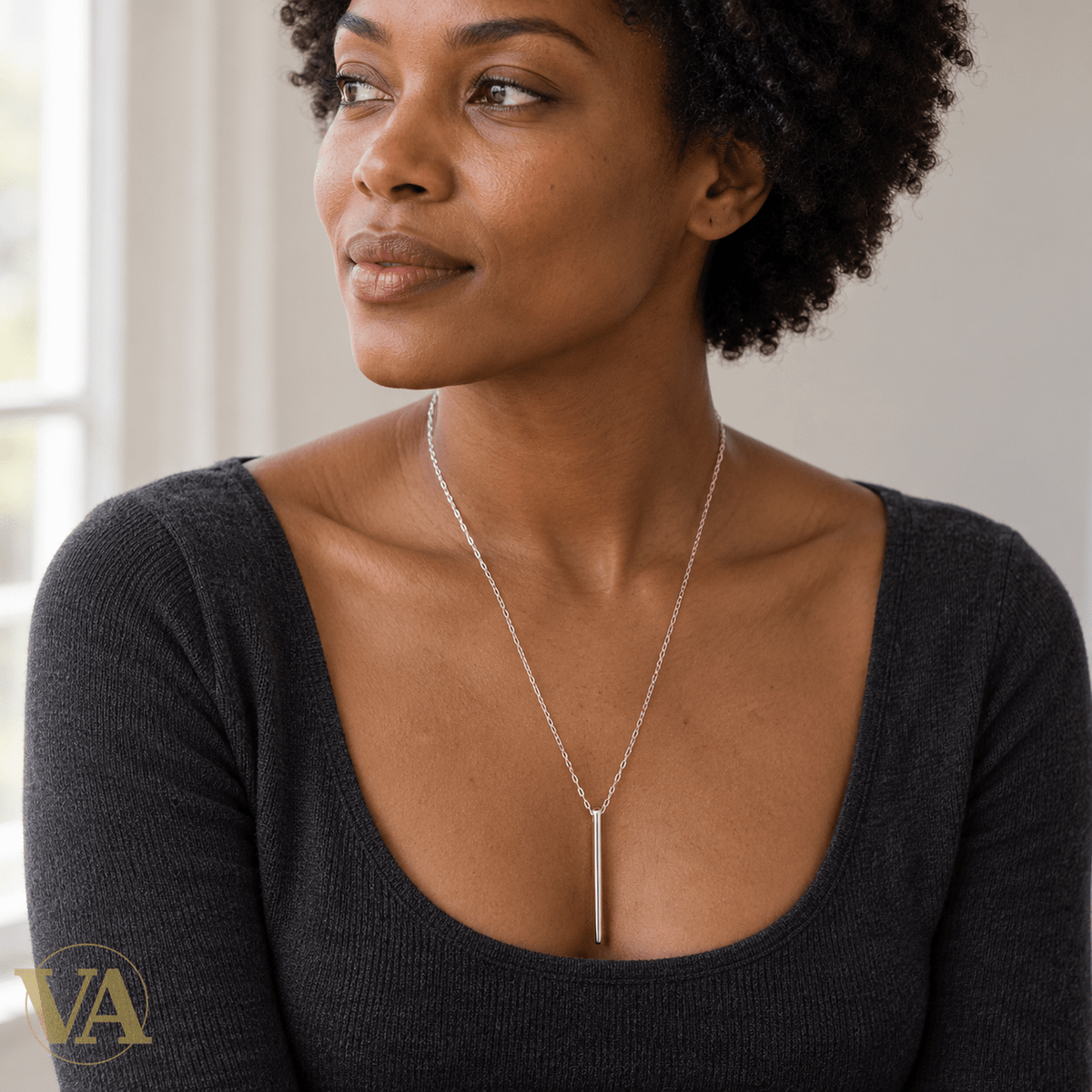 Collier Burt argent 925 rhodié à pendentif barre — 60 cm - Argent 925 - Vindicta