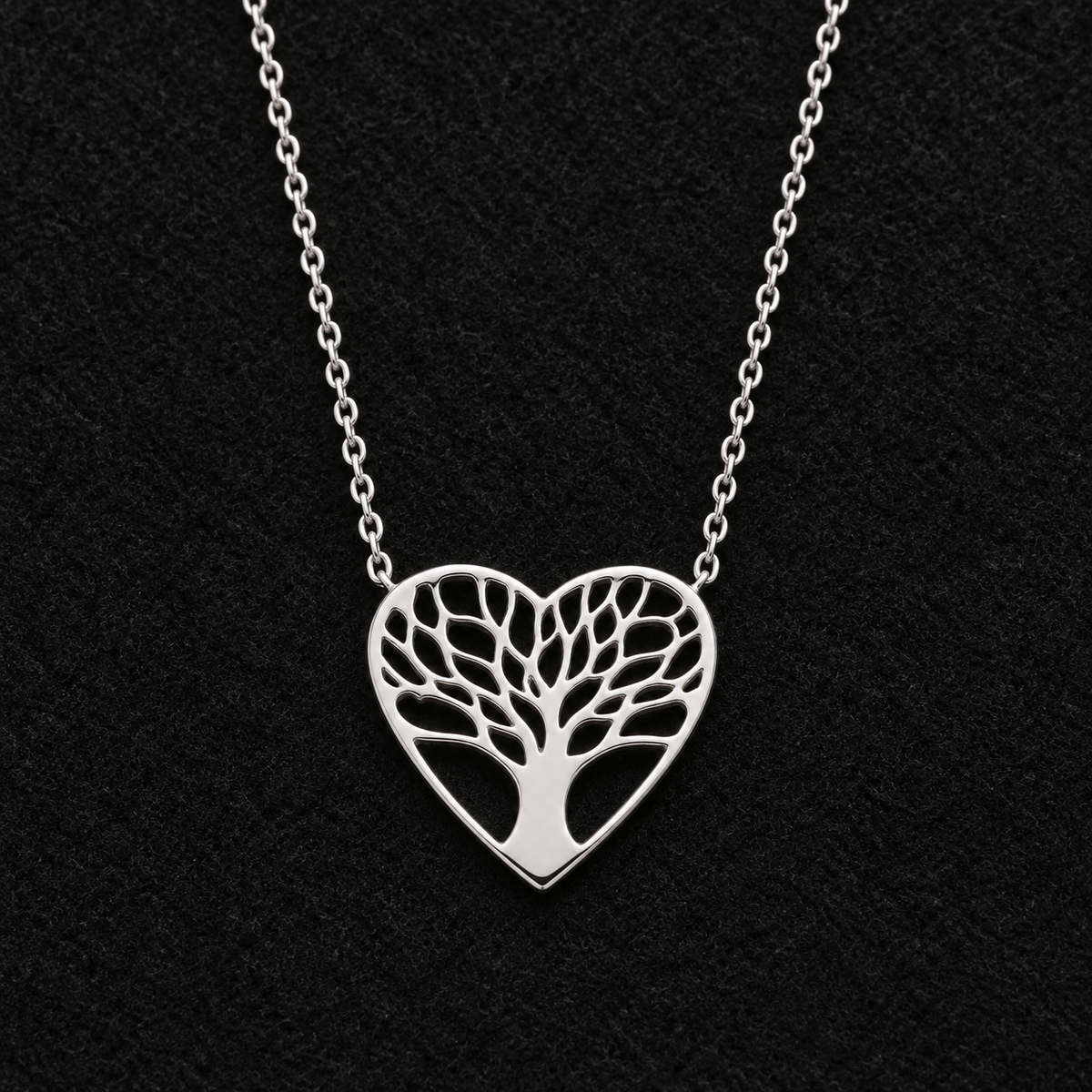 Collier Argent 925 Rhodié — Cœur Arbre de Vie — zoom du détail