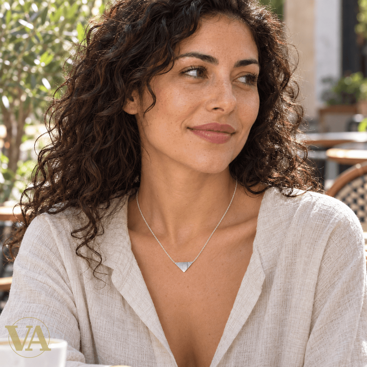 Collier femme argent 925 rhodié pendentif éventail strié 45 cm - Argent 925 - Vindicta