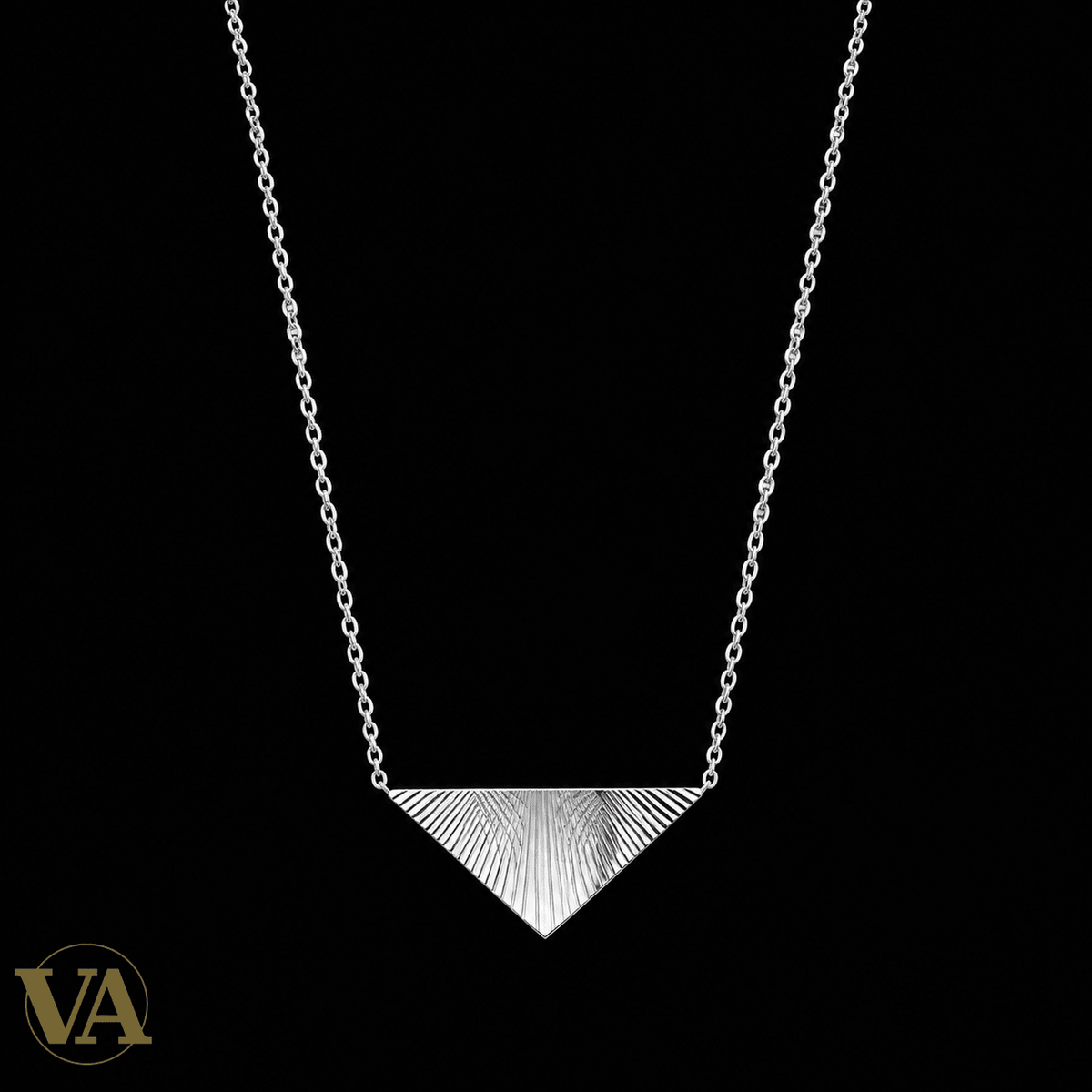 Collier femme argent 925 rhodié pendentif éventail strié 45 cm - Argent 925 - Vindicta