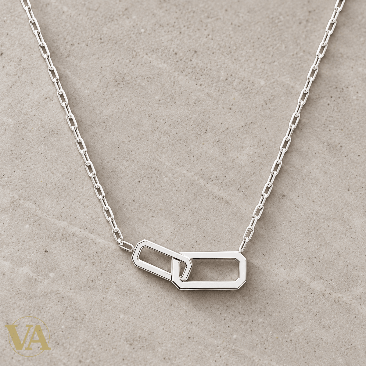 Collier femme argent 925 rhodié deux maillons rectangulaires entrelacés 45 cm - Argent 925 - Vindicta