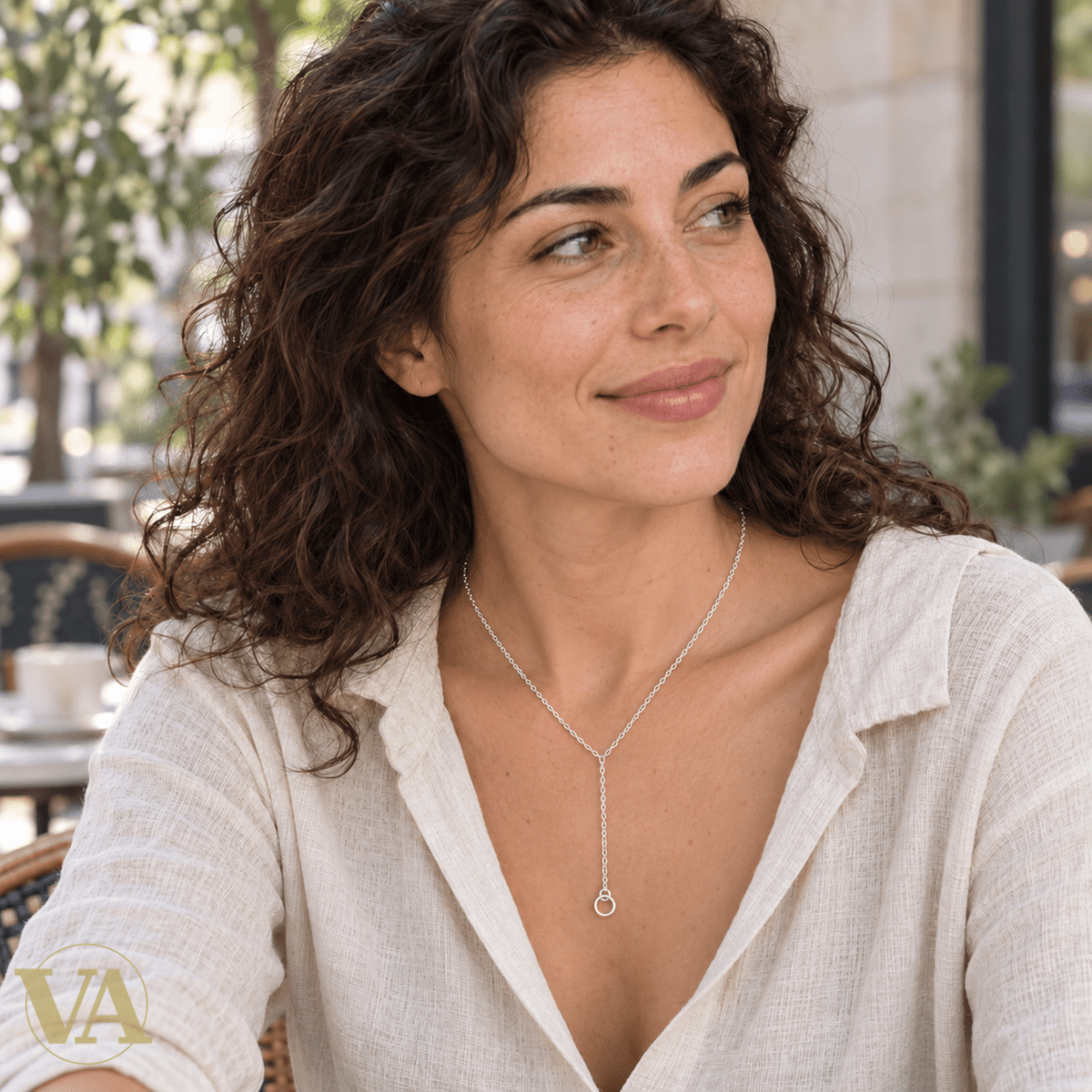 Collier femme argent 925 rhodié forme Y et anneau pendant 45 cm - Argent 925 - Vindicta