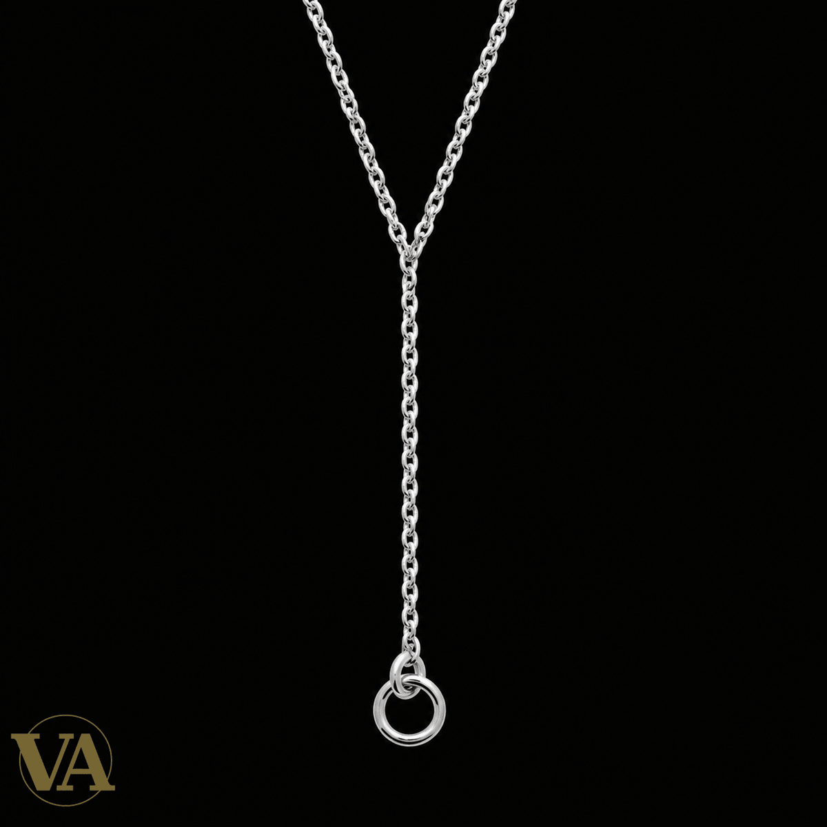 Collier femme argent 925 rhodié forme Y et anneau pendant 45 cm - Argent 925 - Vindicta