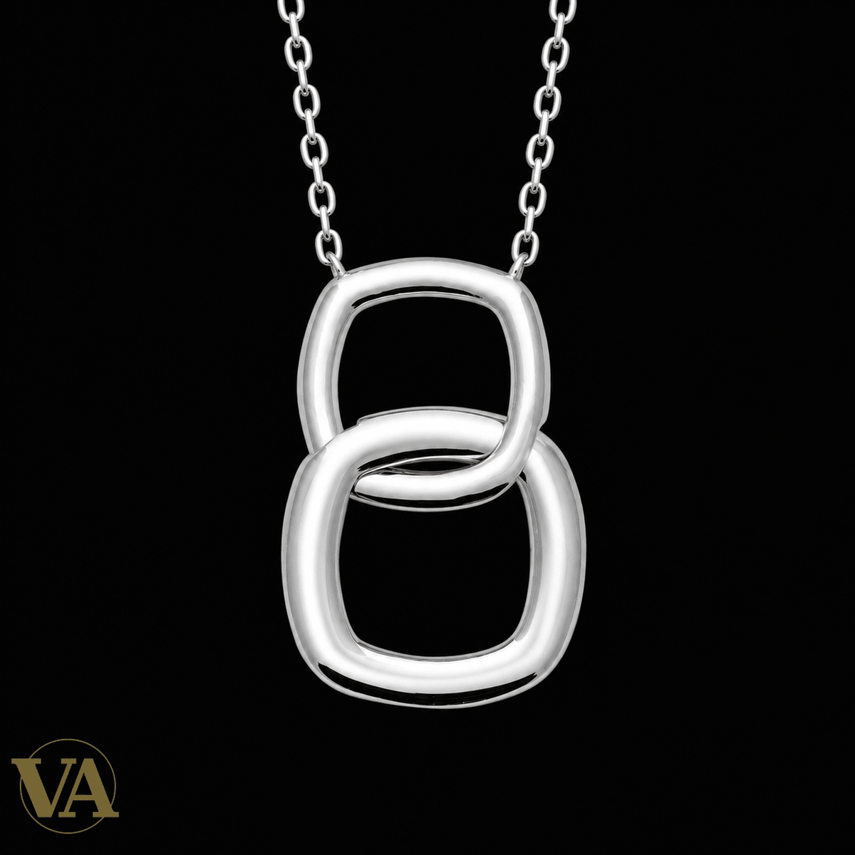 Collier femme argent 925 rhodié deux carrés arrondis entrelacés 45 cm - Argent 925 - Vindicta