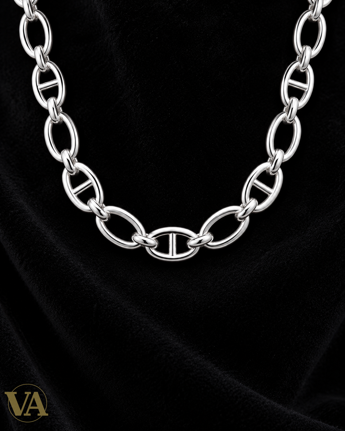 Collier femme à larges mailles ovales alternées argent 925, vue studio