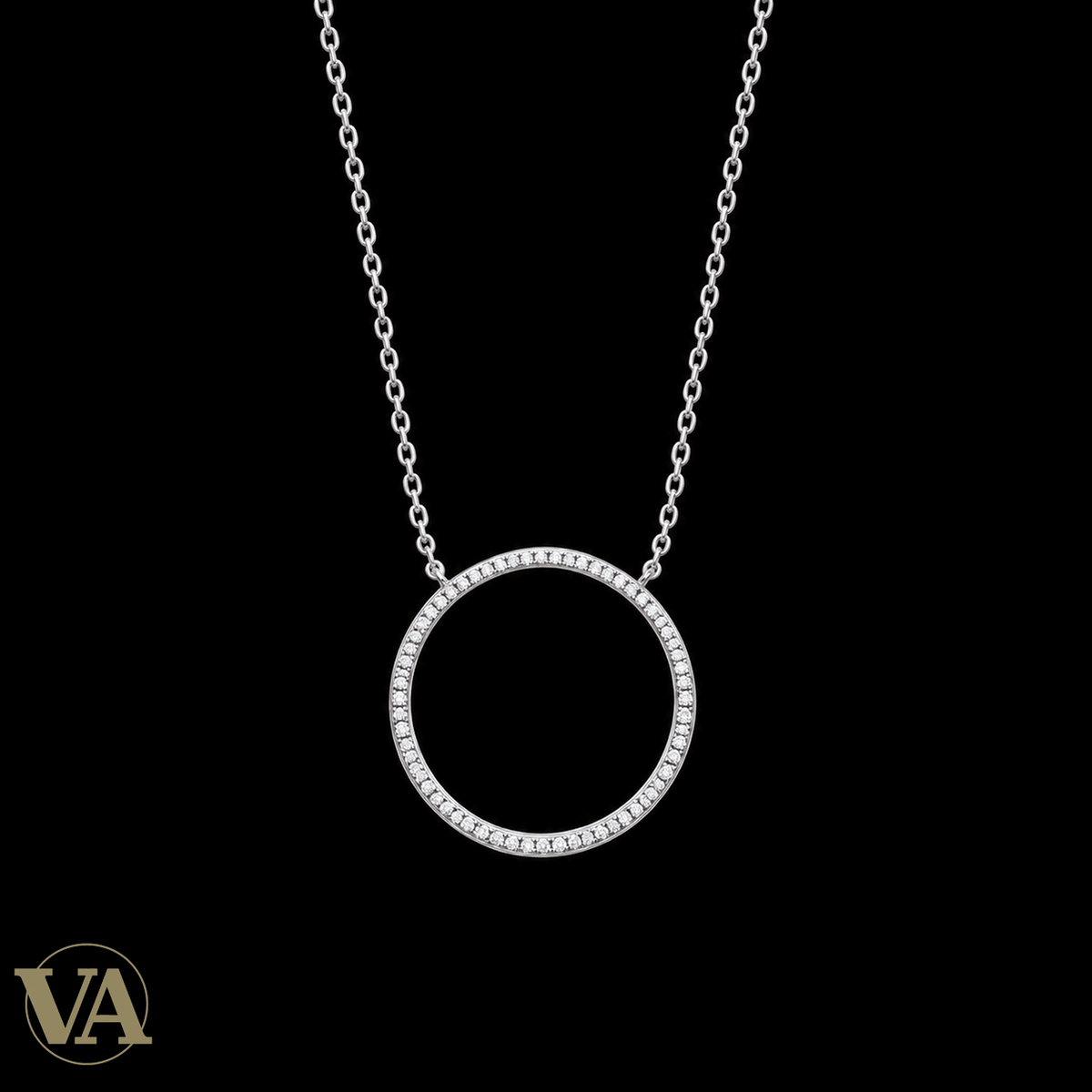 Collier femme argent 925 rhodié cercle fin serti de zirconiums — 45 cm - Argent 925 - Vindicta