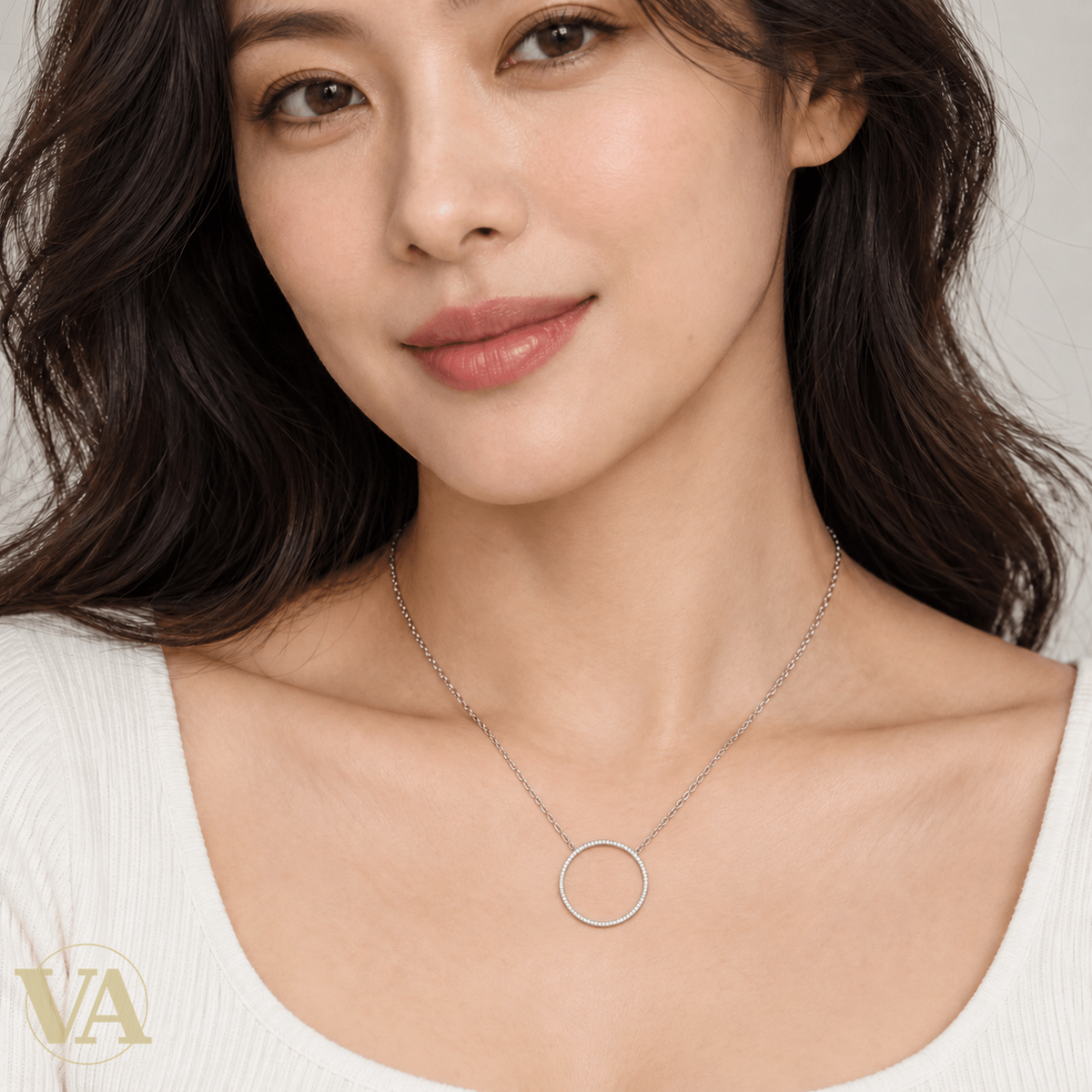 Collier femme argent 925 rhodié cercle fin serti de zirconiums — 45 cm - Argent 925 - Vindicta