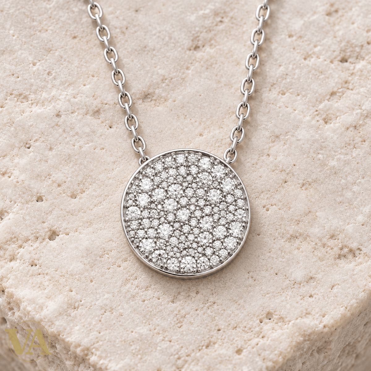 Collier femme argent 925 rhodié à disque pavé de zirconiums — 45 cm - Argent 925 - Vindicta
