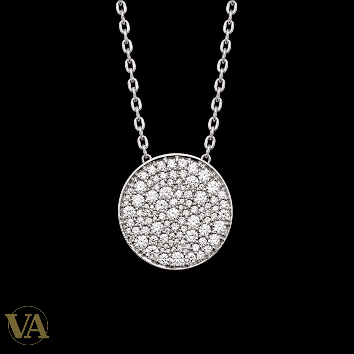Collier femme argent 925 rhodié à disque pavé de zirconiums — 45 cm - Argent 925 - Vindicta