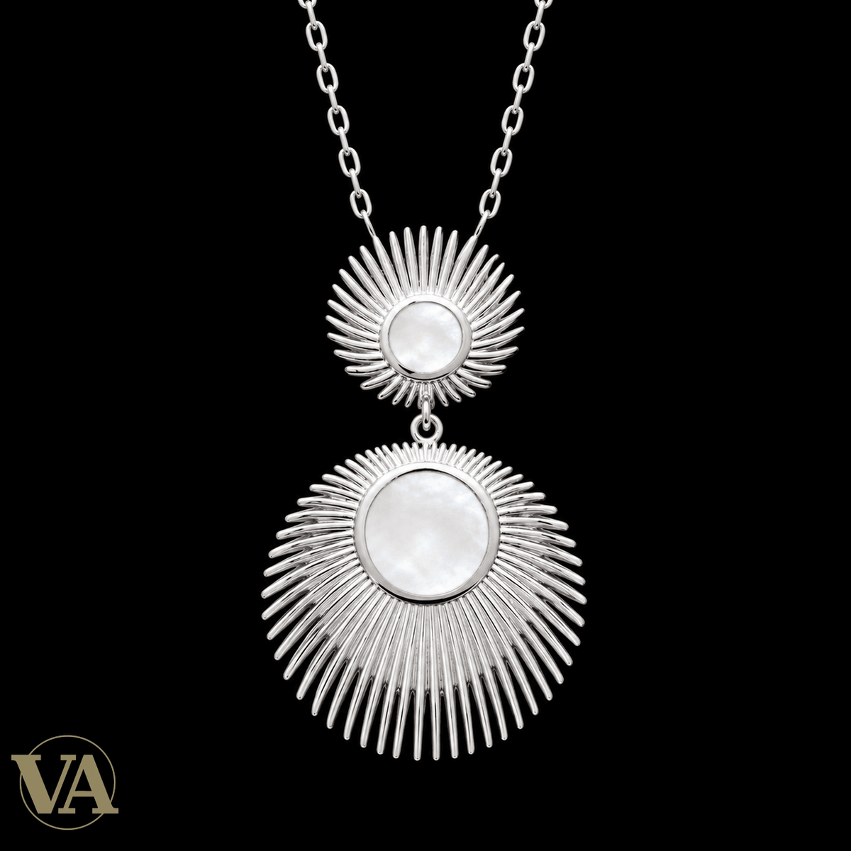 Collier femme argent 925 rhodié double soleil et nacre — 45 cm - Argent 925 - Vindicta