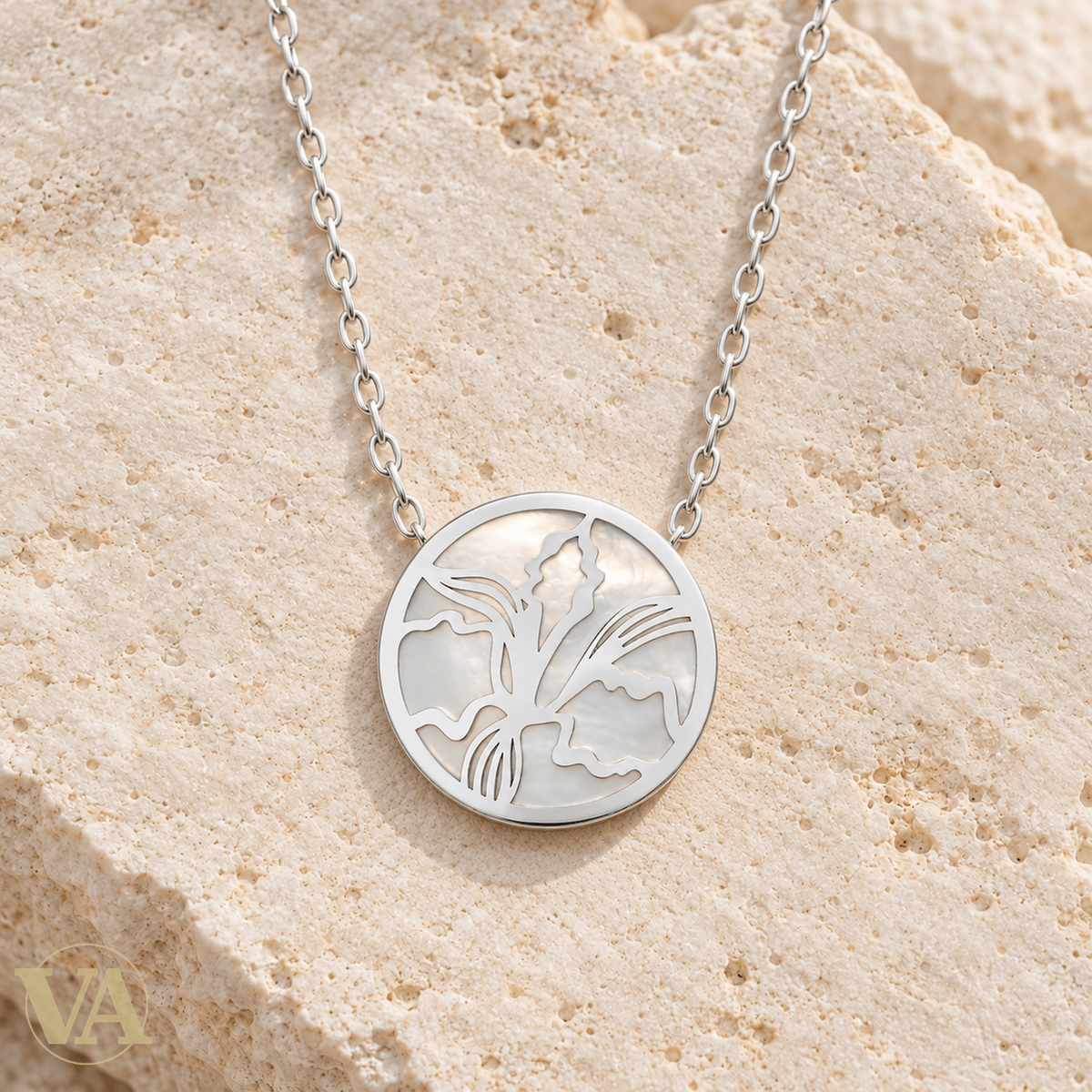 Collier femme argent 925 rhodié médaillon ajouré et nacre — 45 cm - Argent 925 - Vindicta