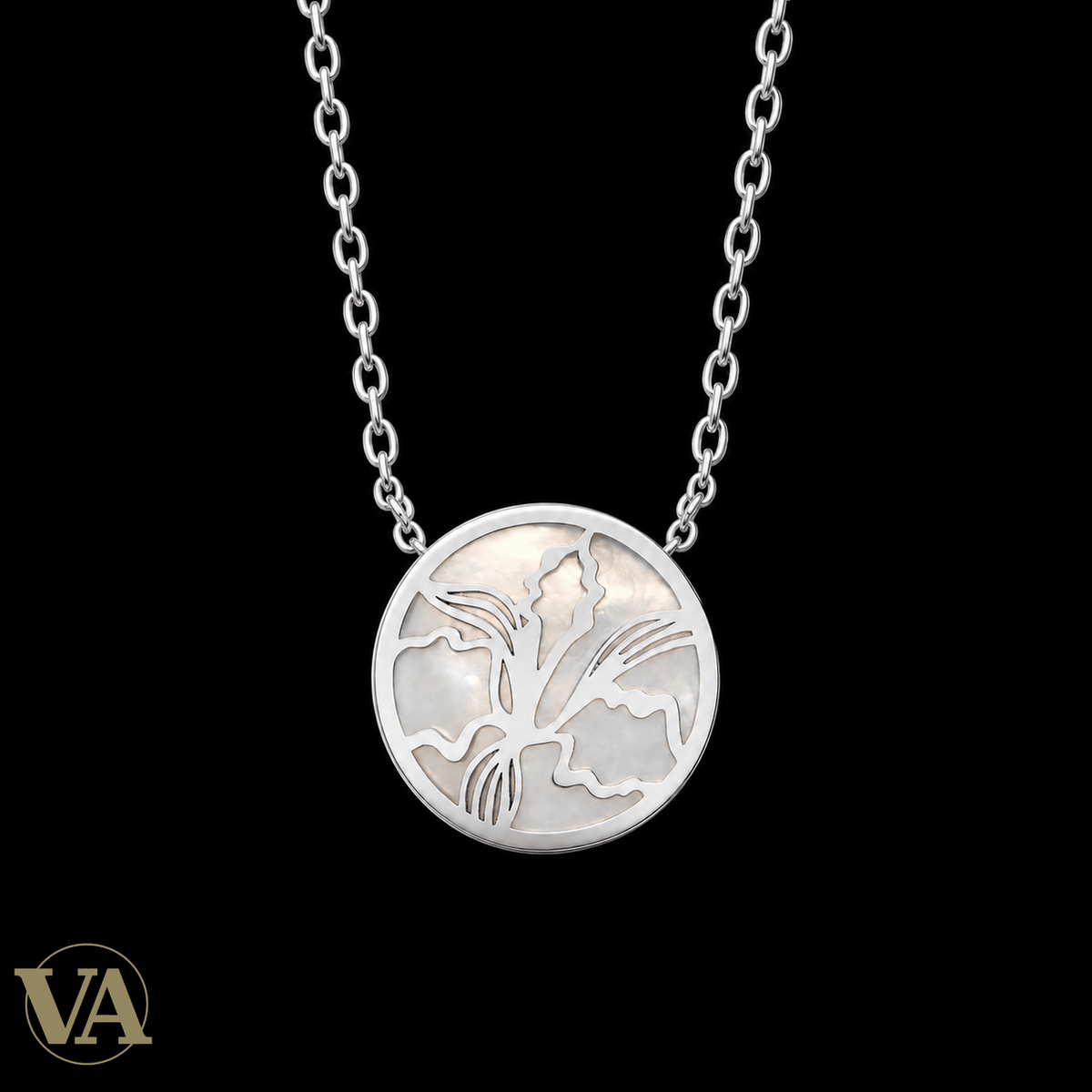 Collier femme argent 925 rhodié médaillon ajouré et nacre — 45 cm - Argent 925 - Vindicta