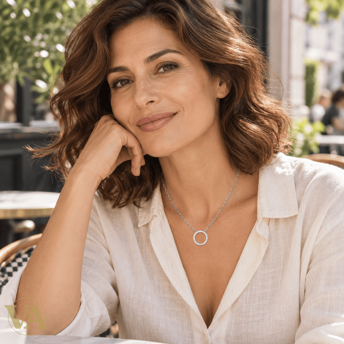 Collier femme argent 925 rhodié cercle ajouré et zirconiums — 45 cm - Argent 925 - Vindicta