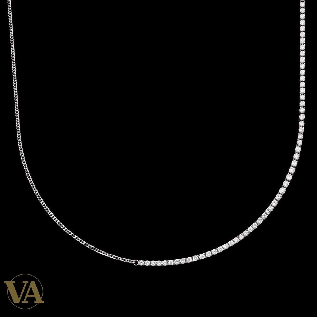 Collier femme argent 925 rhodié à ligne de zirconiums — 40 cm - Argent 925 - Vindicta