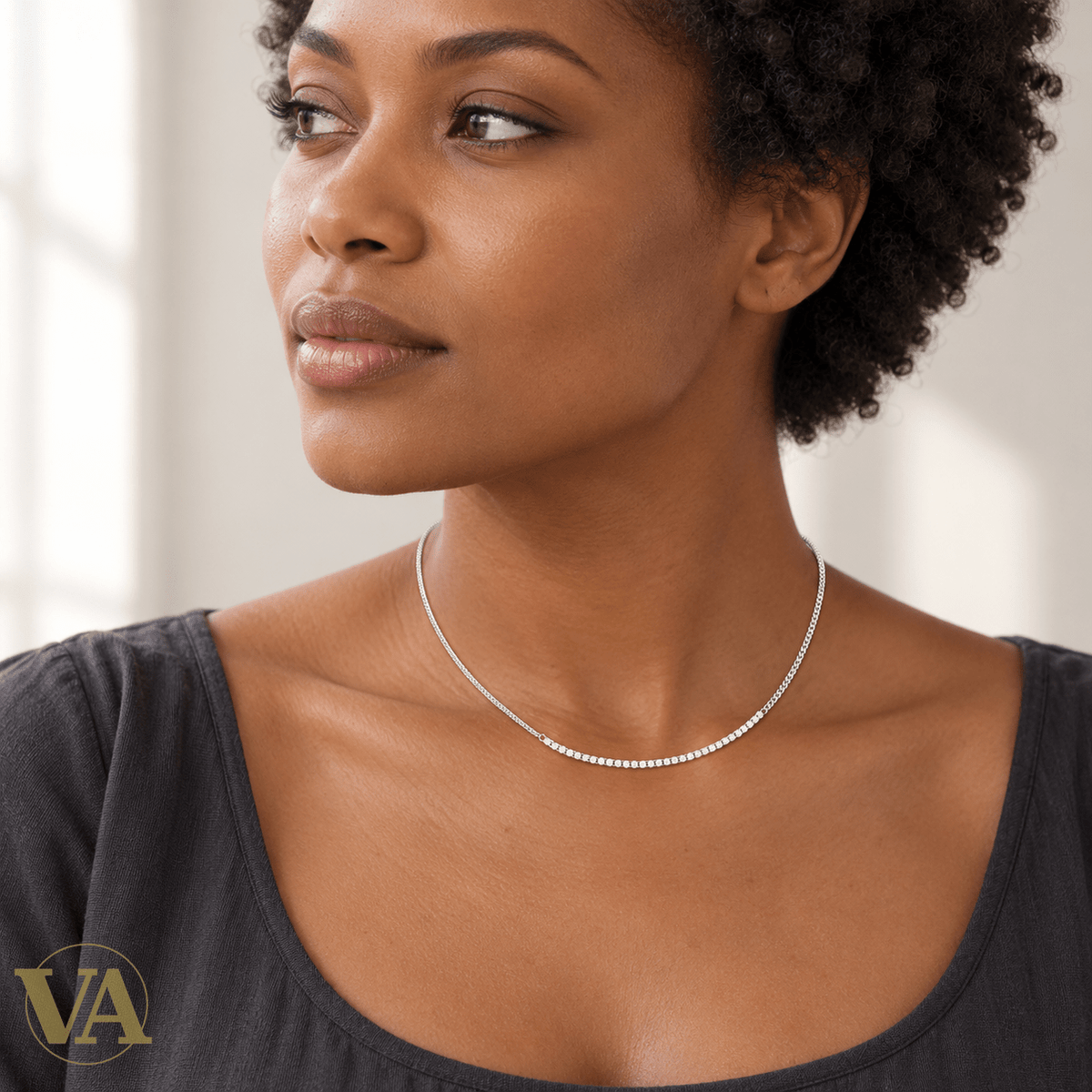 Collier femme argent 925 rhodié à ligne de zirconiums — 40 cm - Argent 925 - Vindicta