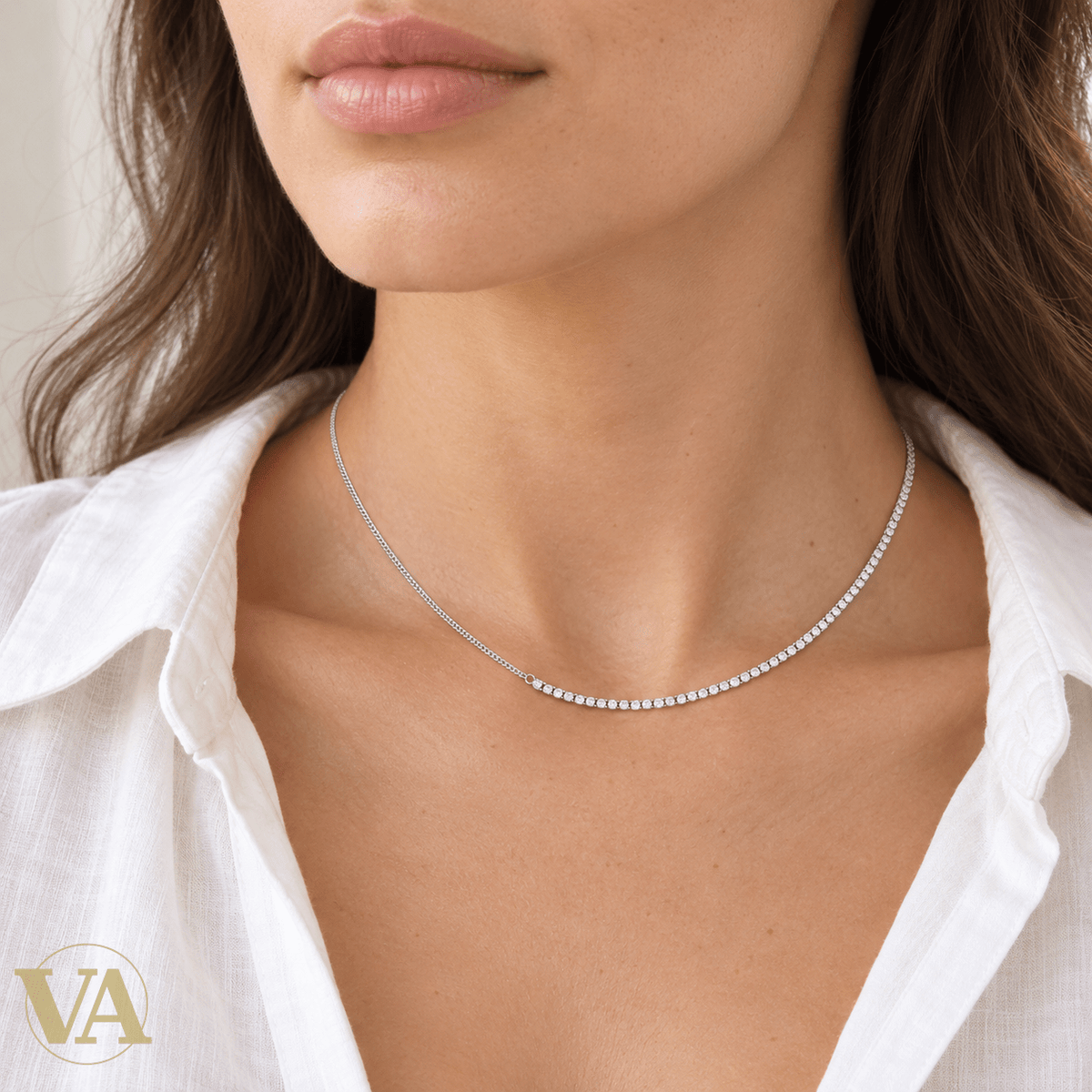 Collier femme argent 925 rhodié à ligne de zirconiums — 40 cm - Argent 925 - Vindicta