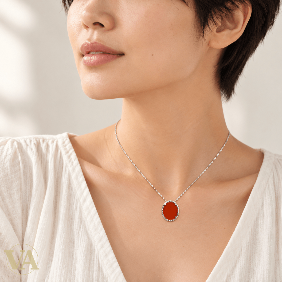 Collier agate rouge ovale en argent 925 - Argent 925 - Vindicta