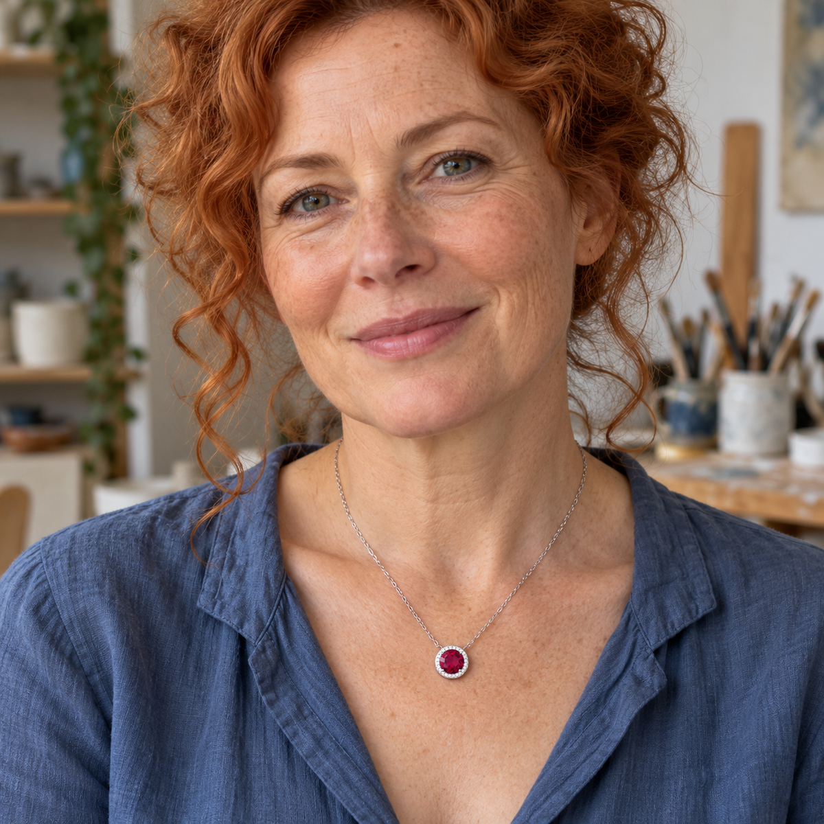 Collier Argent 925 Rhodié — Halo Rouge — portrait avec le collier