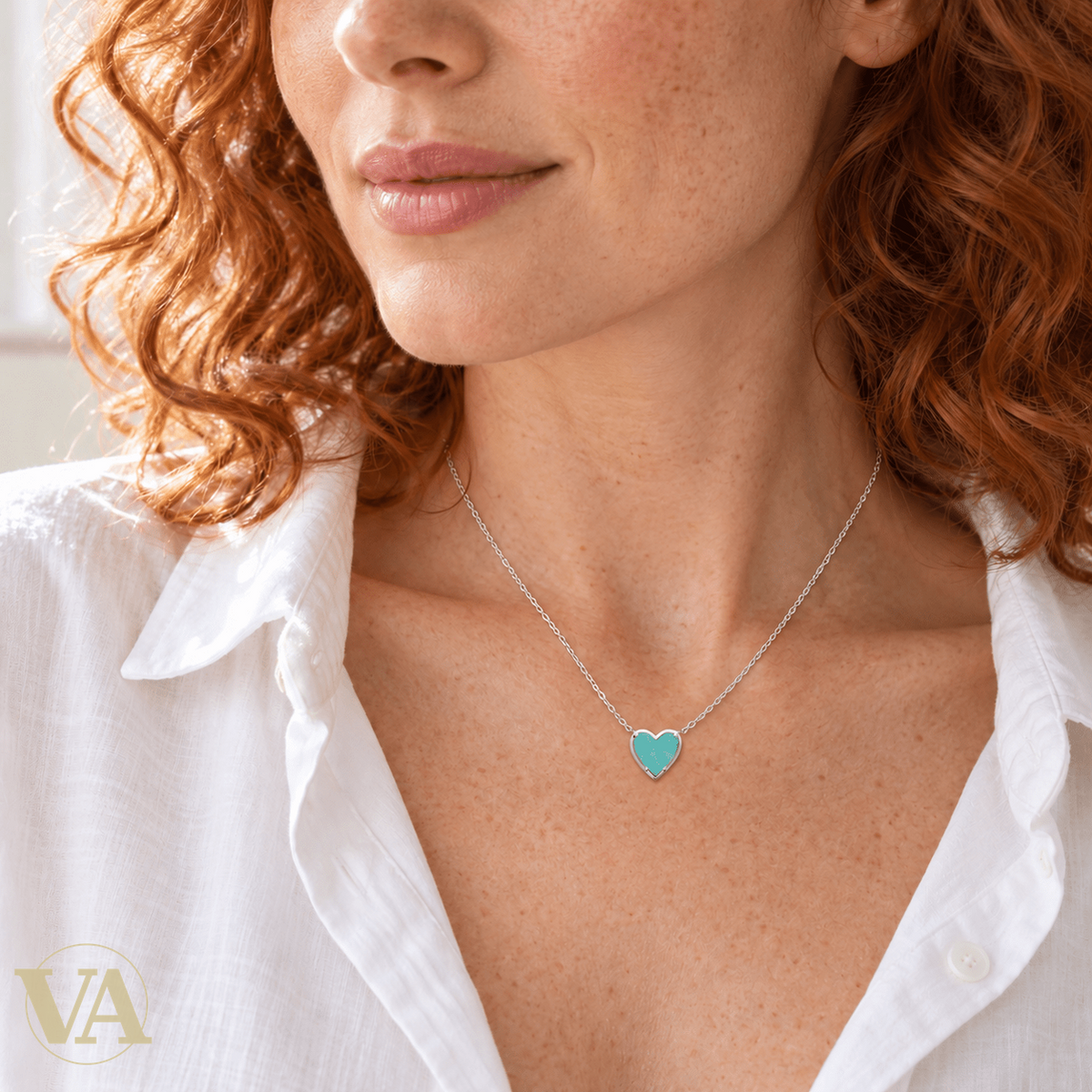 Collier femme argent 925 rhodié cœur amazonite — 45 cm - Argent 925 - Vindicta