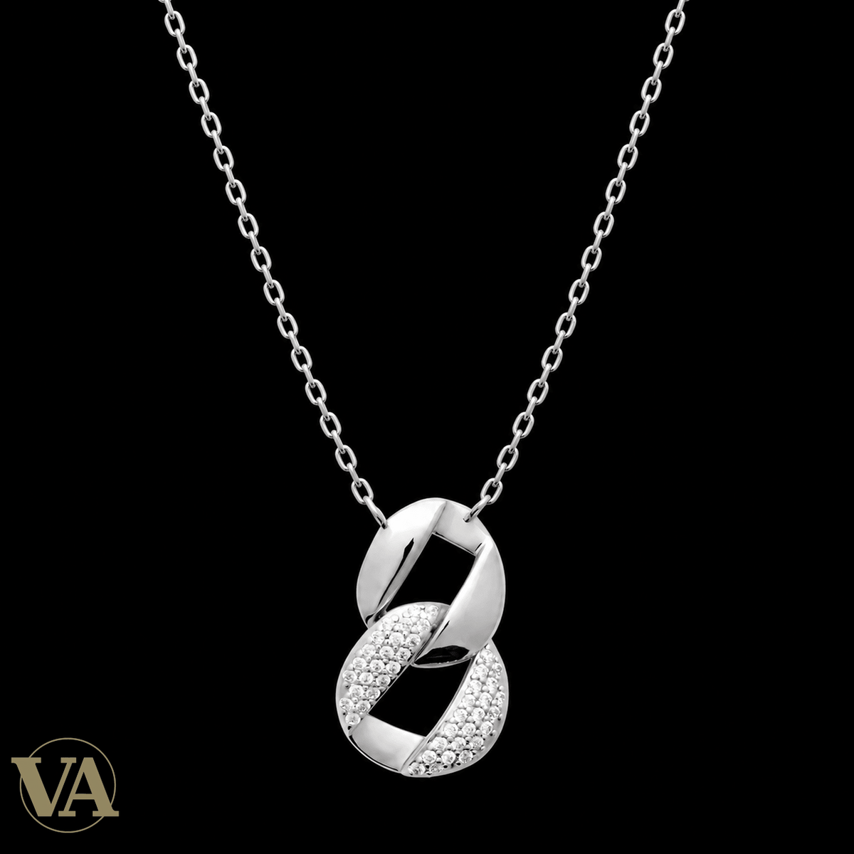 Collier femme argent 925 rhodié maillons entrelacés et zirconiums — 45 cm - Argent 925 - Vindicta