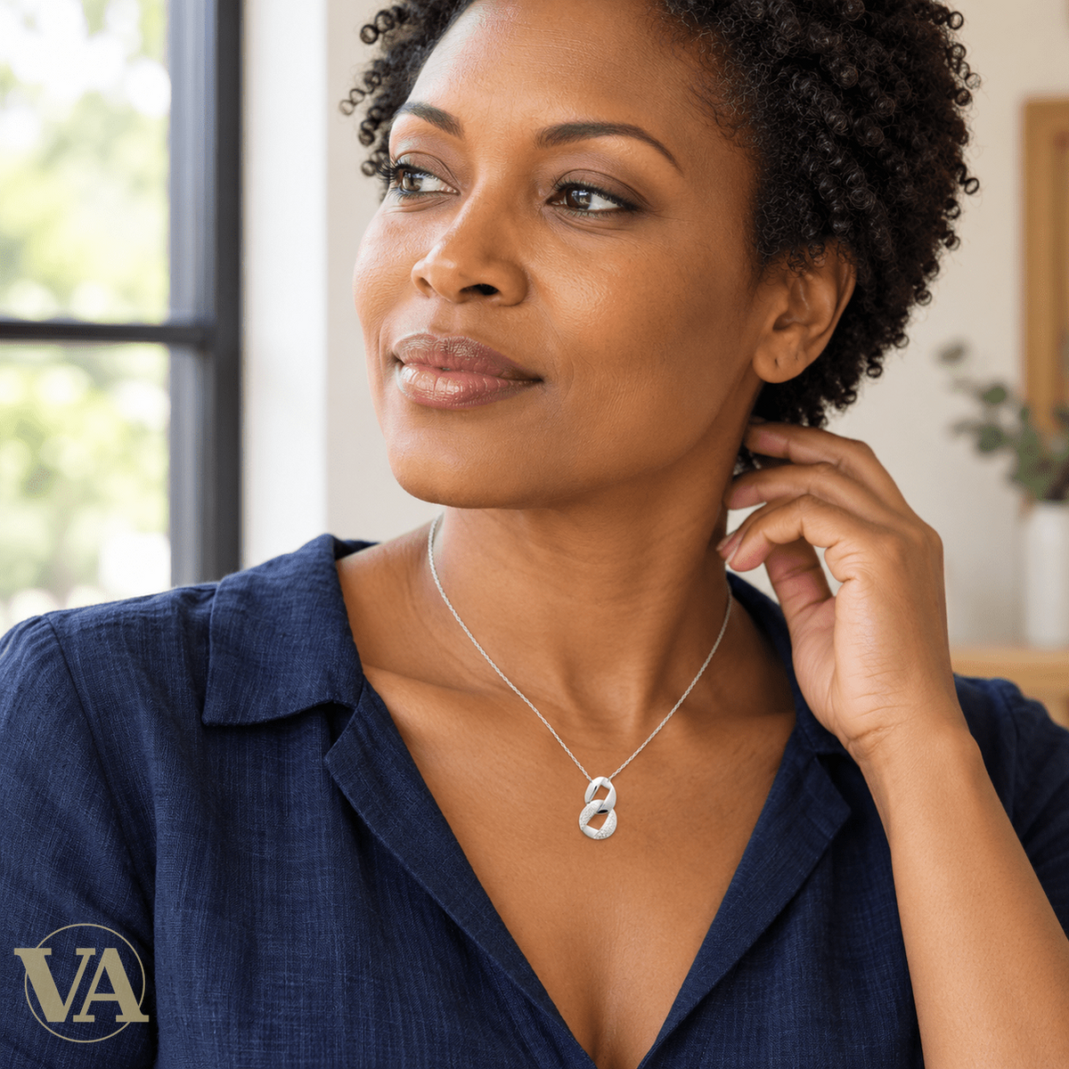 Collier femme argent 925 rhodié maillons entrelacés et zirconiums — 45 cm - Argent 925 - Vindicta
