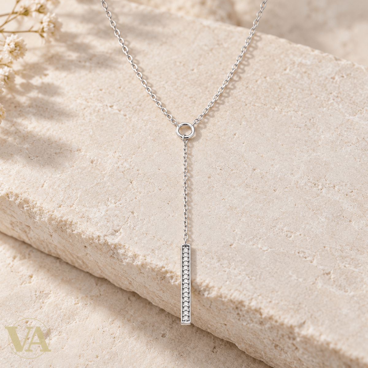 Collier femme argent 925 rhodié en Y à barre de zirconiums — 45 cm - Argent 925 - Vindicta