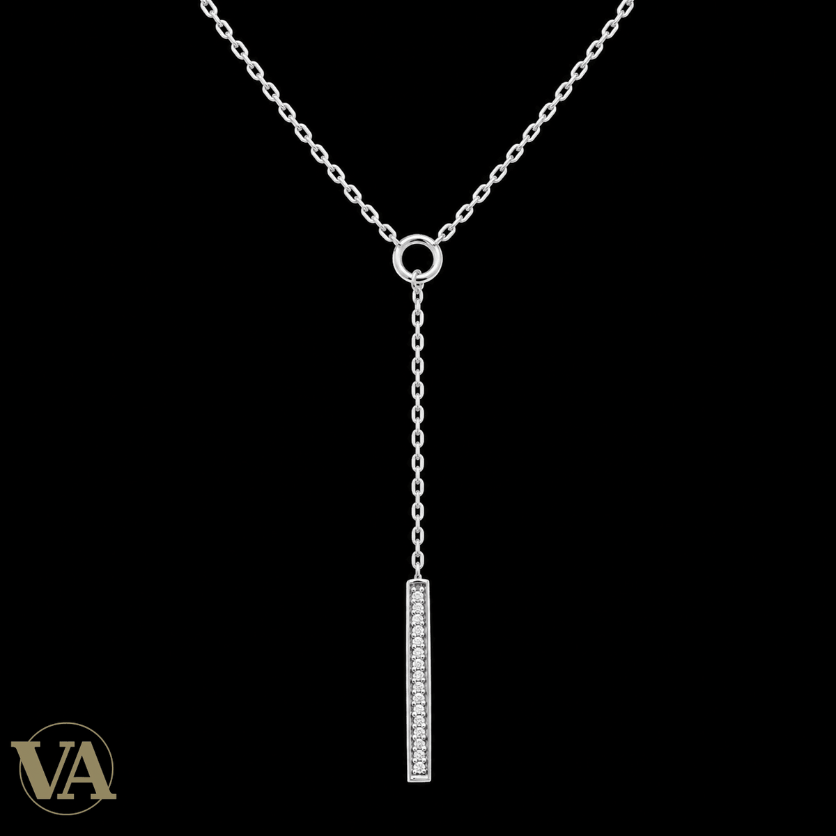 Collier femme argent 925 rhodié en Y à barre de zirconiums — 45 cm - Argent 925 - Vindicta