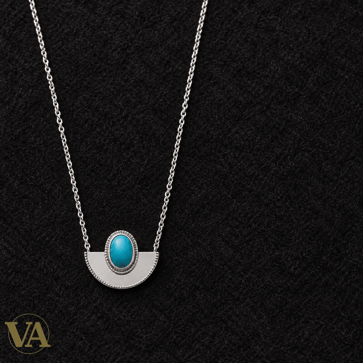 Collier Argent 925 Rhodié — Ovale Bleu et Demi-Lune - Argent 925 - Vindicta