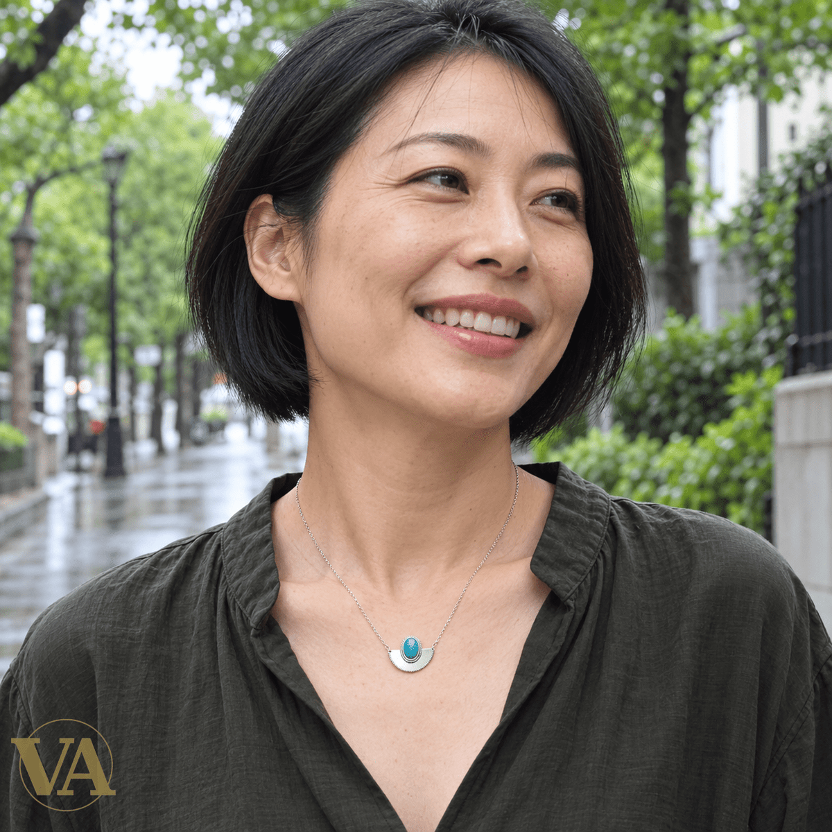 Collier Argent 925 Rhodié — Ovale Bleu et Demi-Lune - Argent 925 - Vindicta