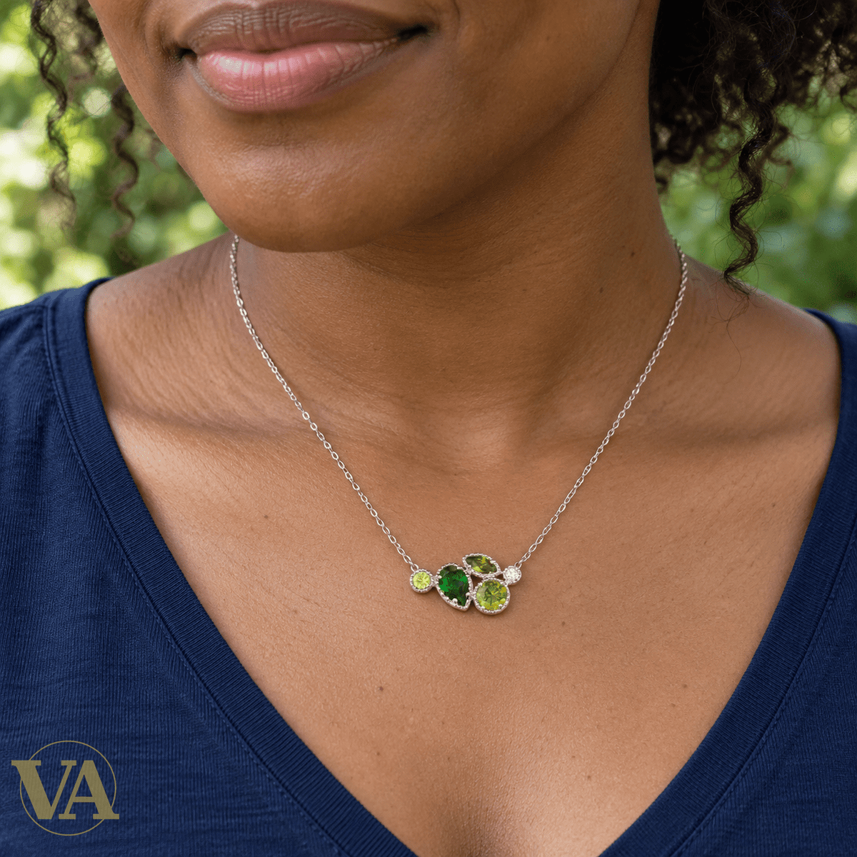 Collier Argent 925 Rhodié — Éclats Verts et Jaunes - Argent 925 - Vindicta