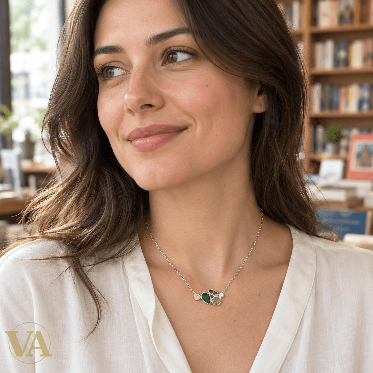 Collier Argent 925 Rhodié — Éclats Verts et Jaunes - Argent 925 - Vindicta
