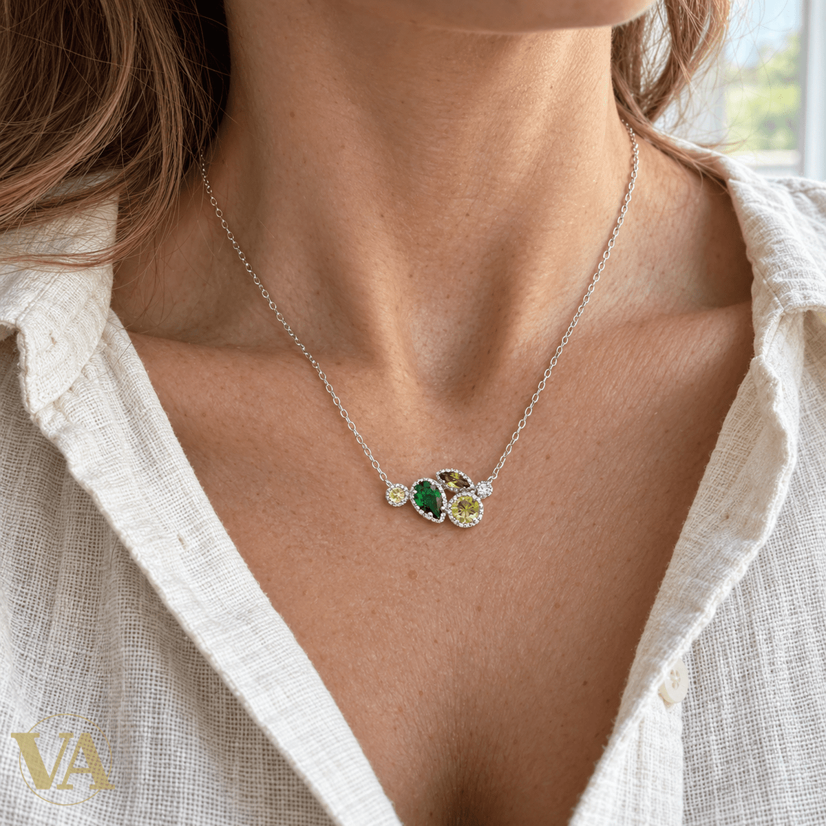 Collier Argent 925 Rhodié — Éclats Verts et Jaunes - Argent 925 - Vindicta