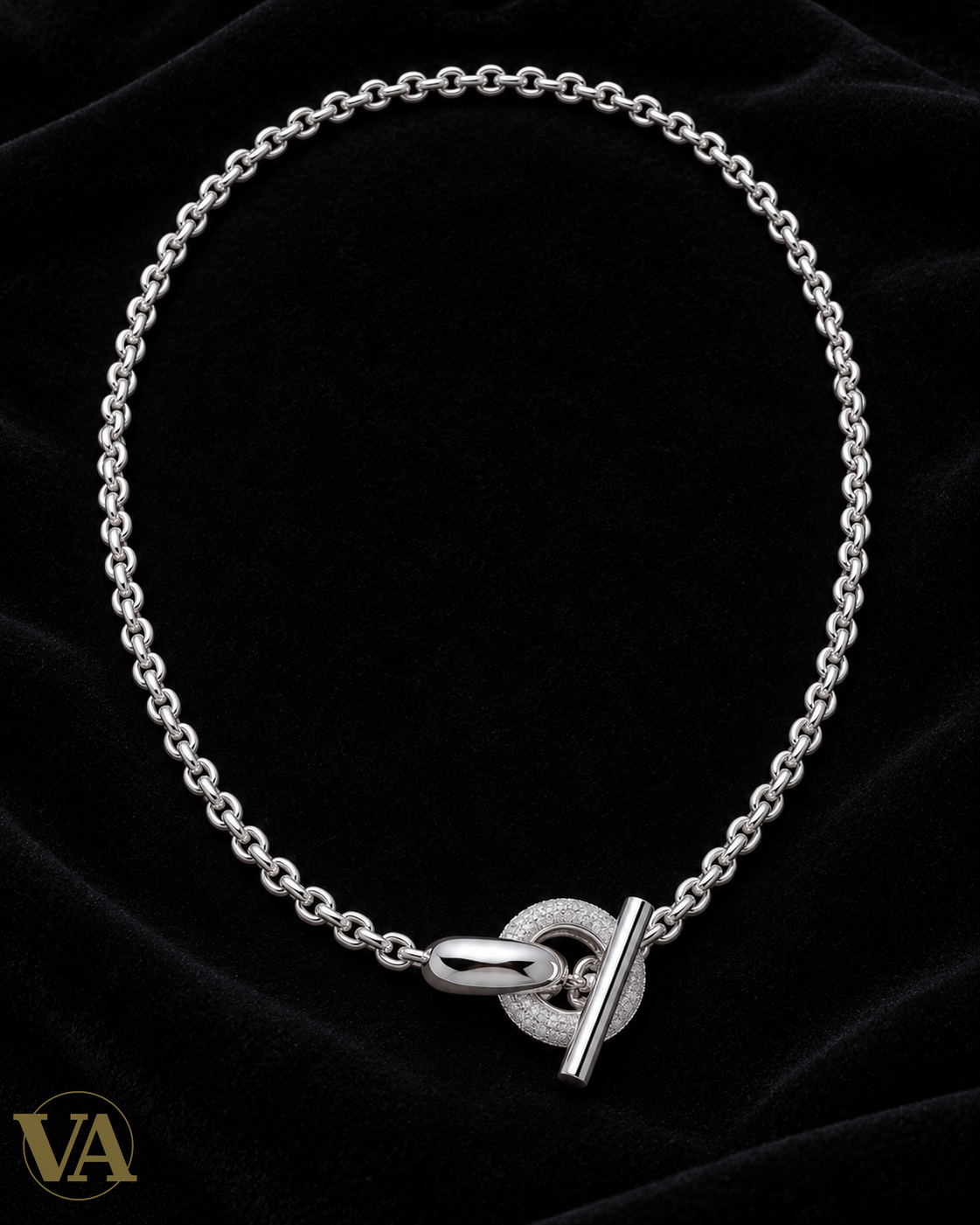 Collier argent 925, chaîne à maillons ronds et fermoir en T serti d'oxydes de zirconium