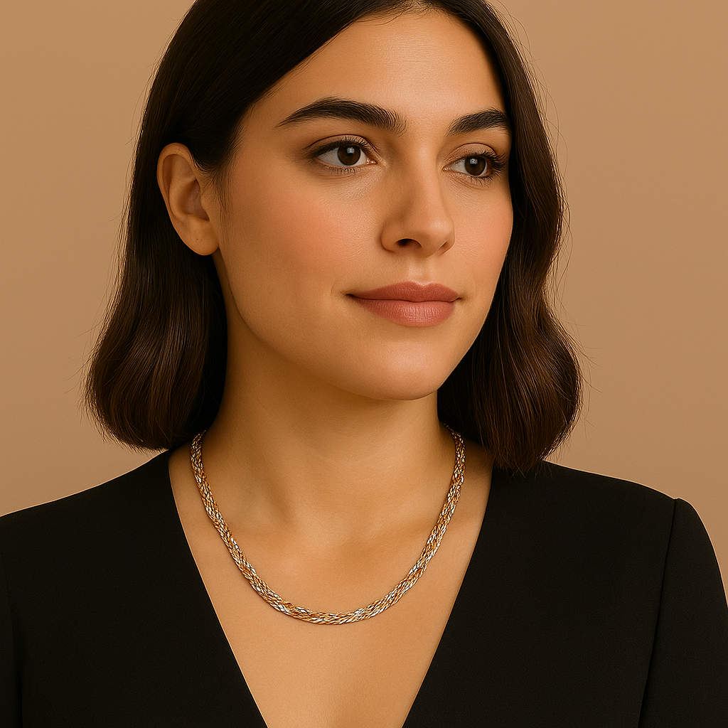 Collier tressé trois couleurs en argent 925 – Élégance italienne