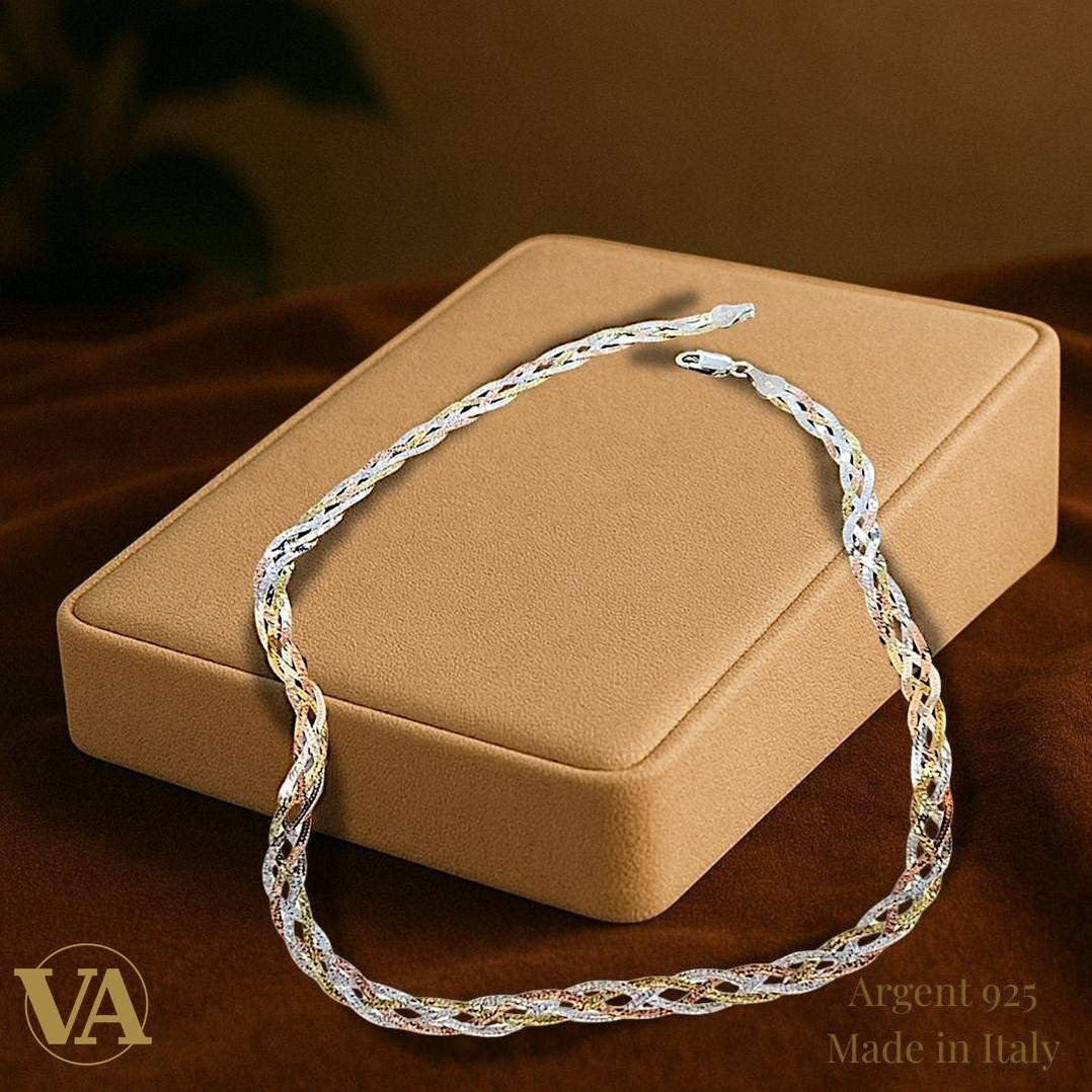 Collier Femme en argent 925 trois nuances – Argent, or jaune et or rose | Bijoux Vindicta