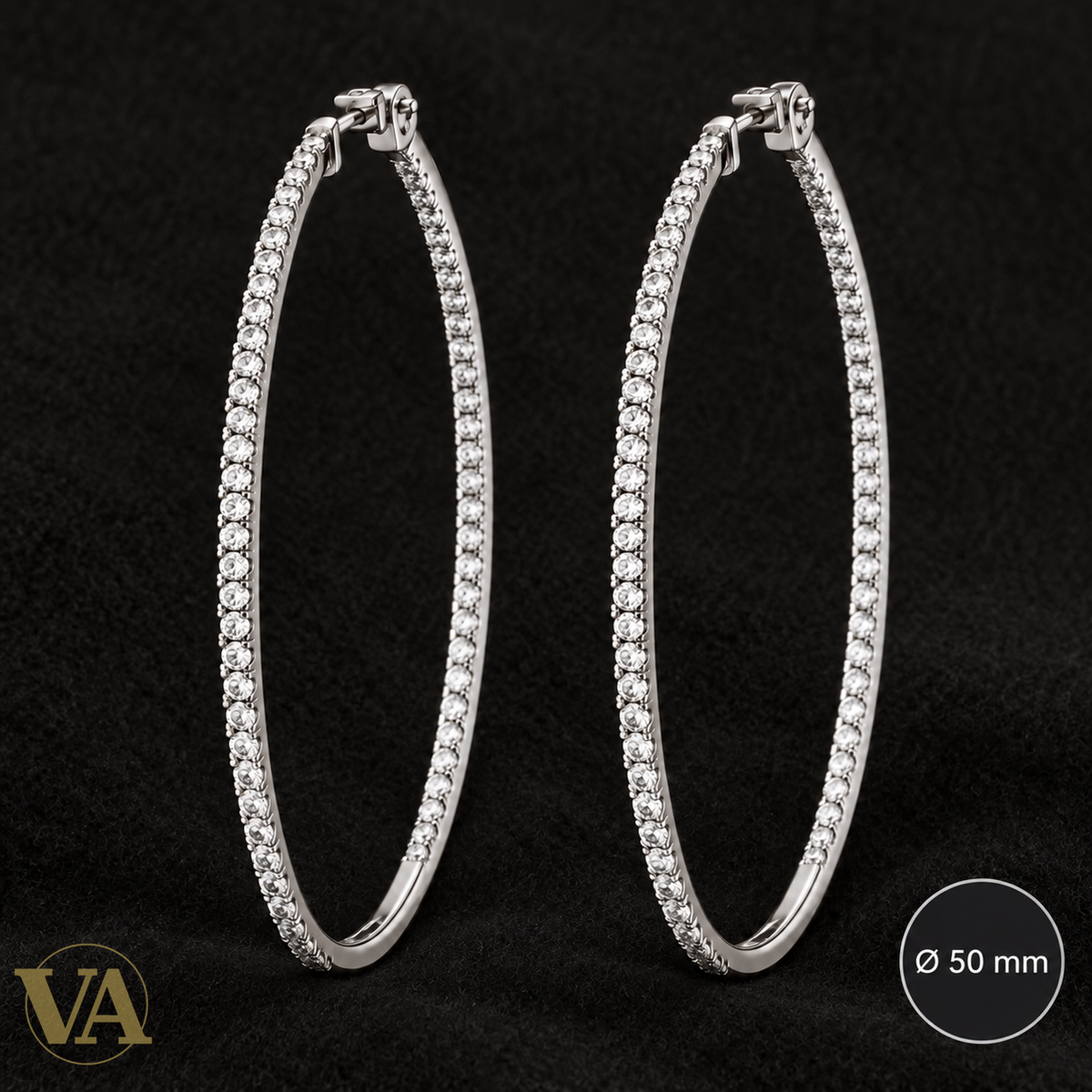 Créoles argent 925 rhodié — diamètre 50 mm