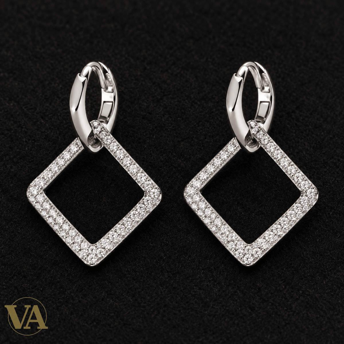 Boucles d’oreilles Femme Argent 925 Rhodié – Carrés suspendus - Argent 925 - Vindicta