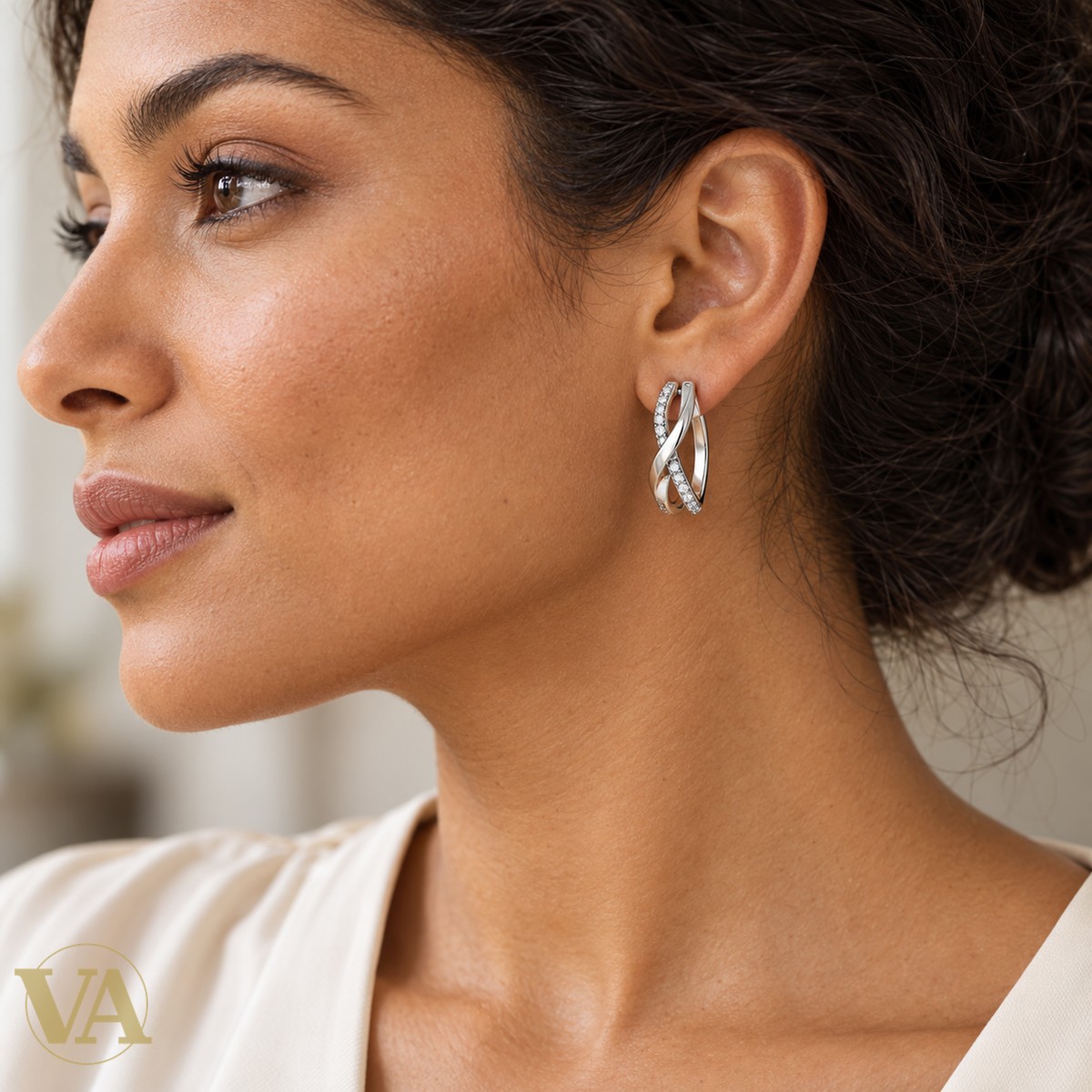 Boucles d'oreilles argent 925 rhodié portées