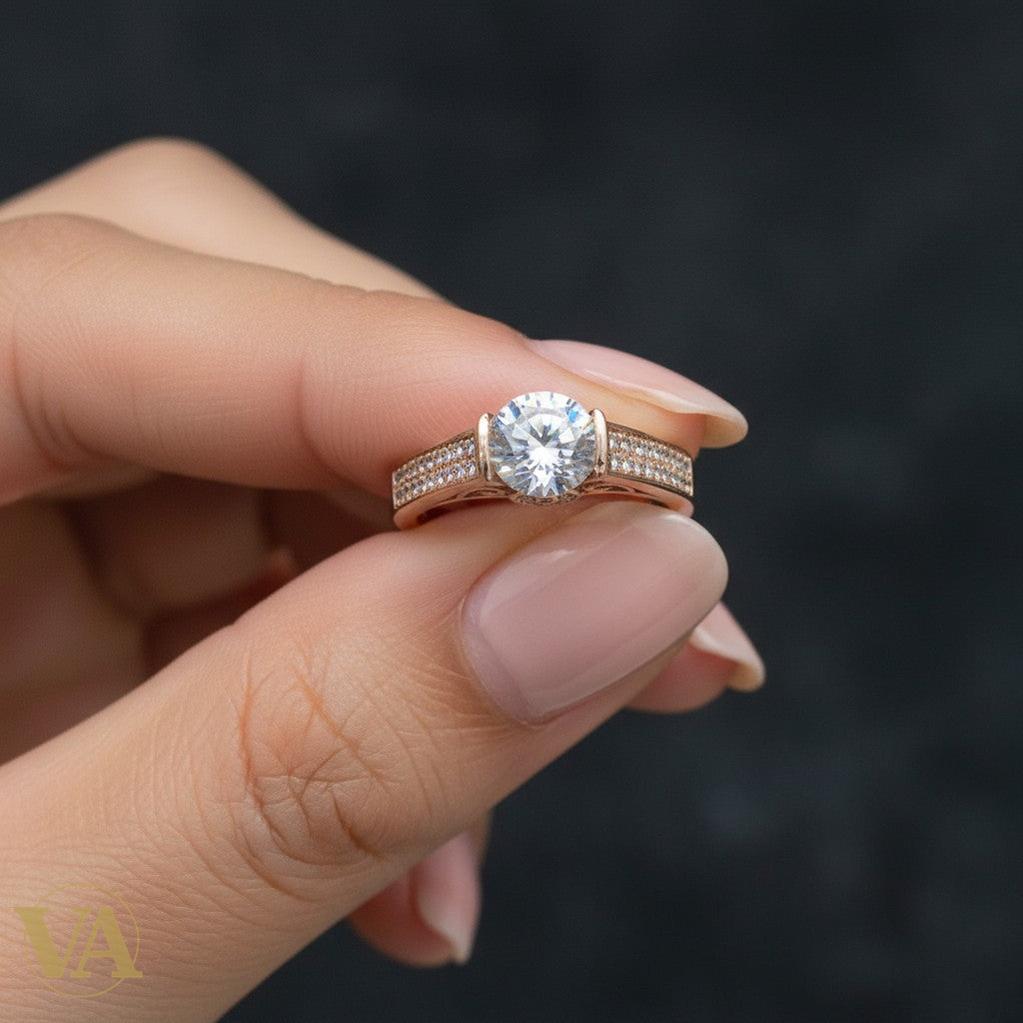 Bague Femme Argent 925 Plaqué Or Rose – Solitaire Zirconium Élégant