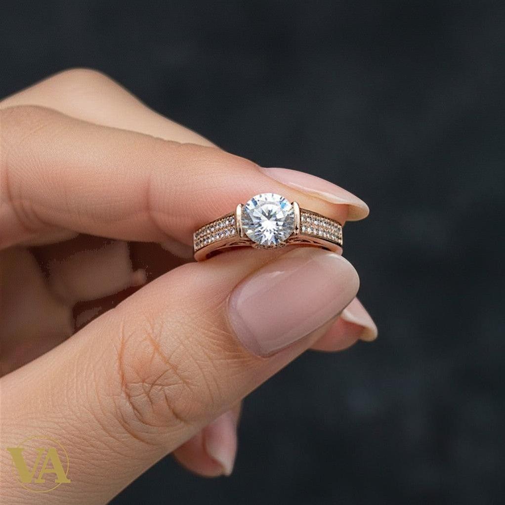 Bague Femme Argent 925 Plaqué Or Rose – Solitaire Zirconium Élégant | Bijoux Vindicta