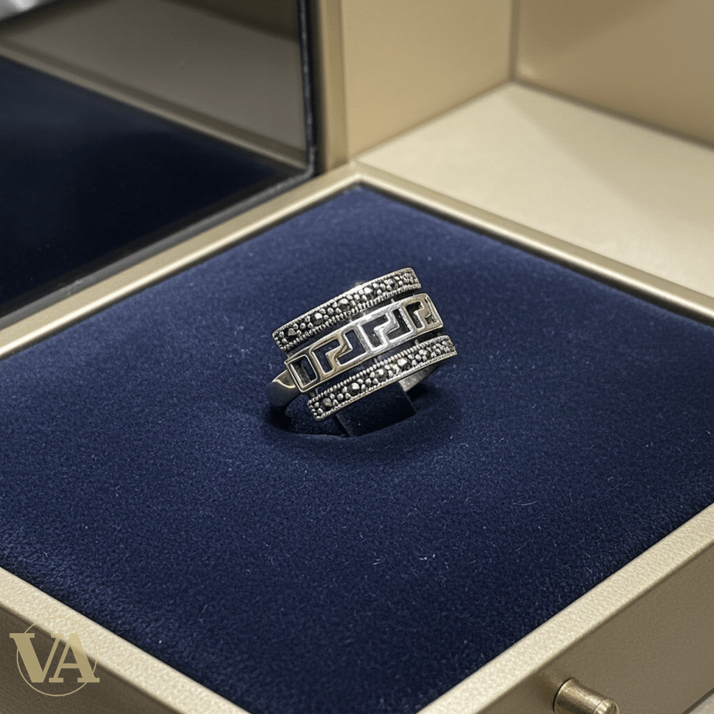 Bague femme argent 925 motif grec marcassites - Argent 925 - Vindicta
