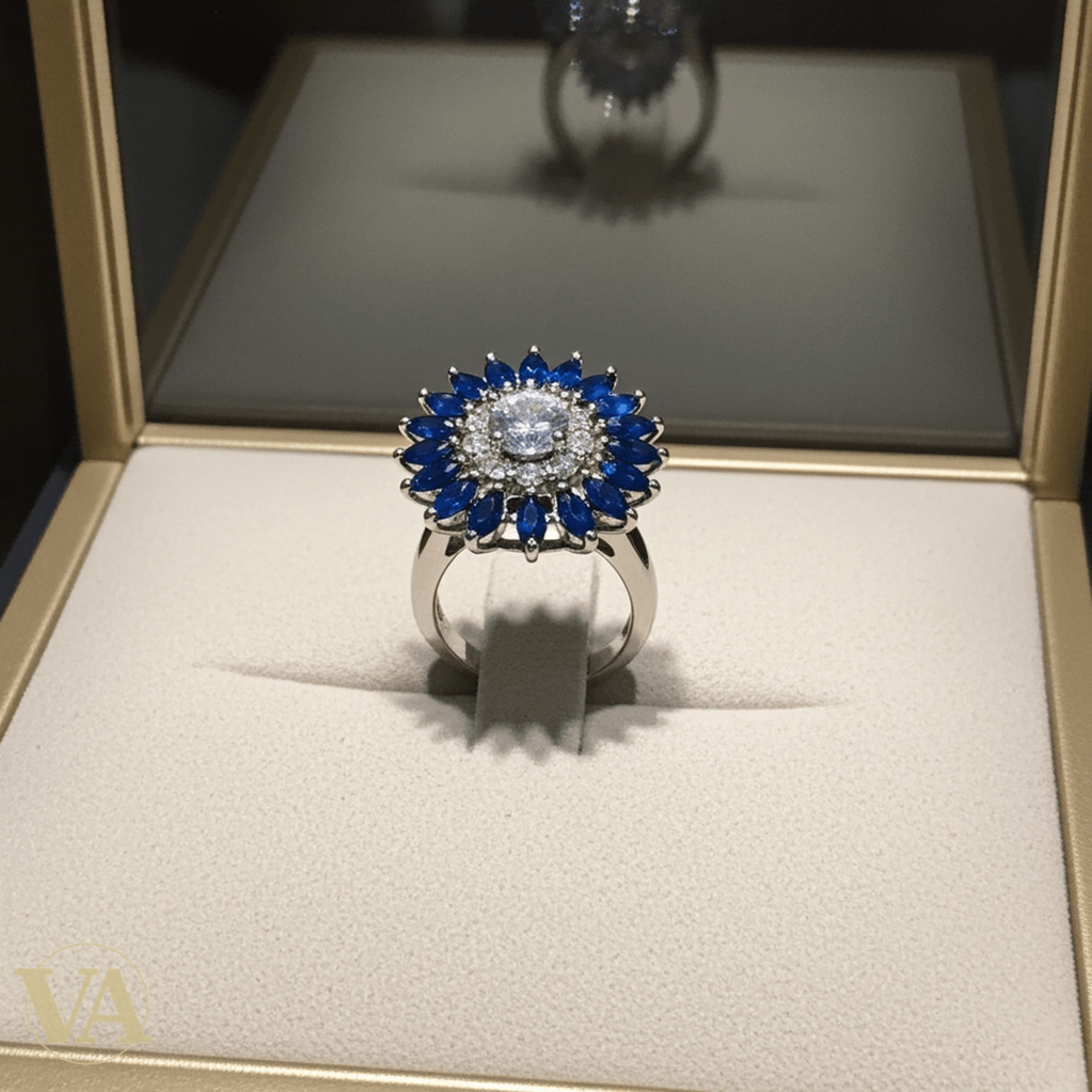 Bague Femme argent 925 fleur zirconium et pierres bleues - Argent 925 - Vindicta