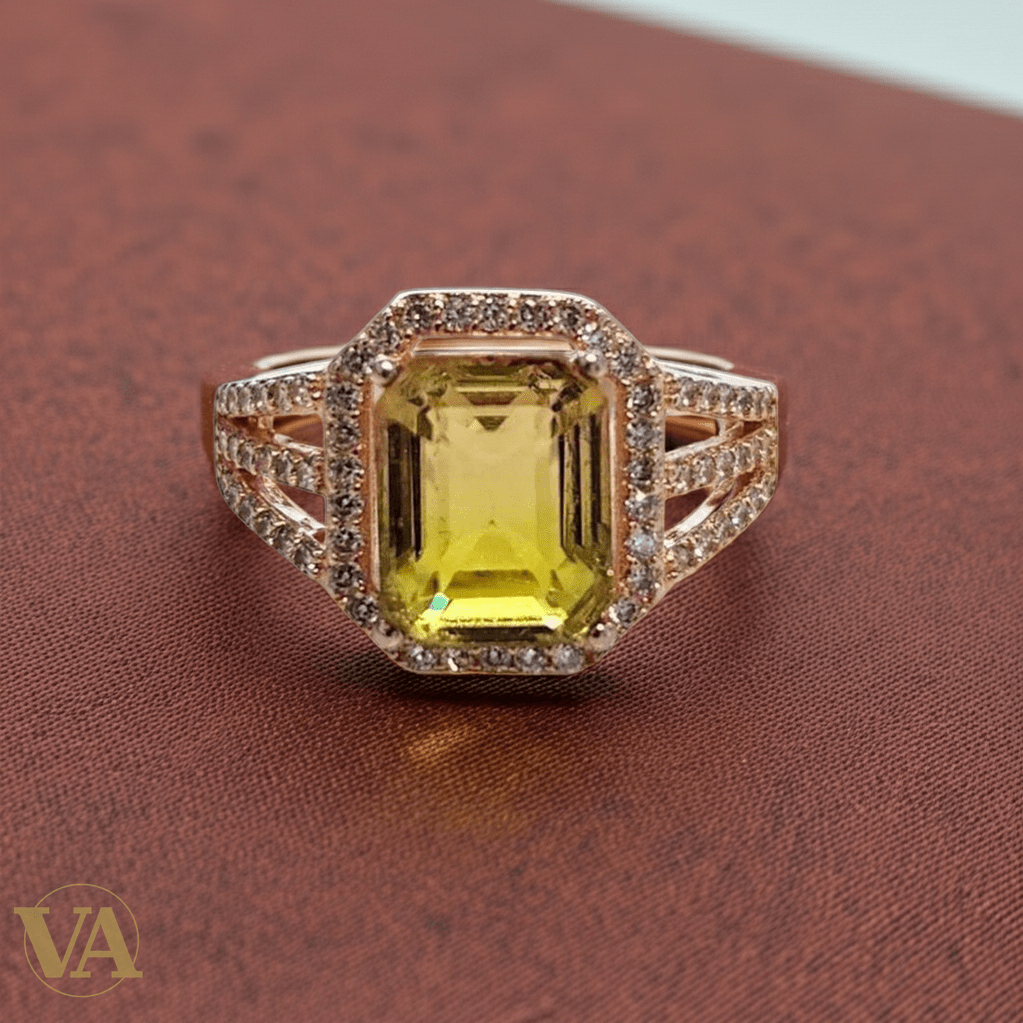 Bague femme argent 925 plaqué or rose – Sultanite taille émeraude et zirconiums - Argent 925 - Vindicta