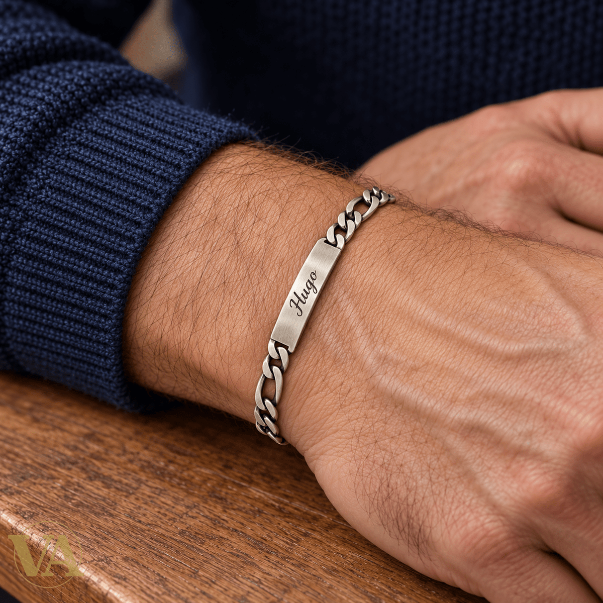 Gourmette homme argent 925 vieilli à graver — Figaro 1+3, 22 cm - Argent 925 - Vindicta