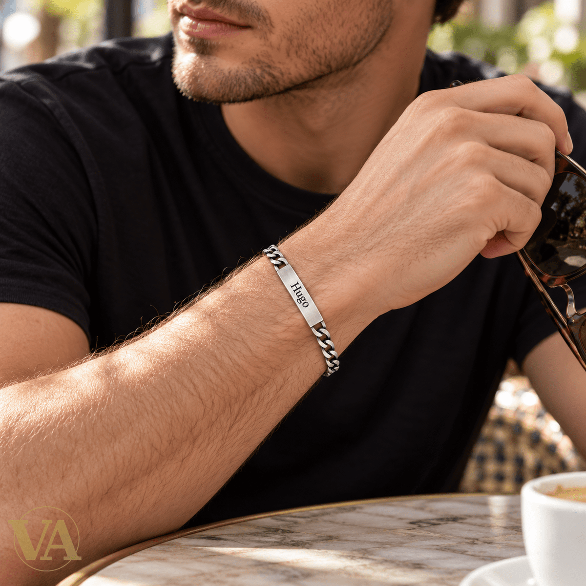 Gourmette homme argent 925 vieilli à graver — Figaro 1+3, 22 cm - Argent 925 - Vindicta