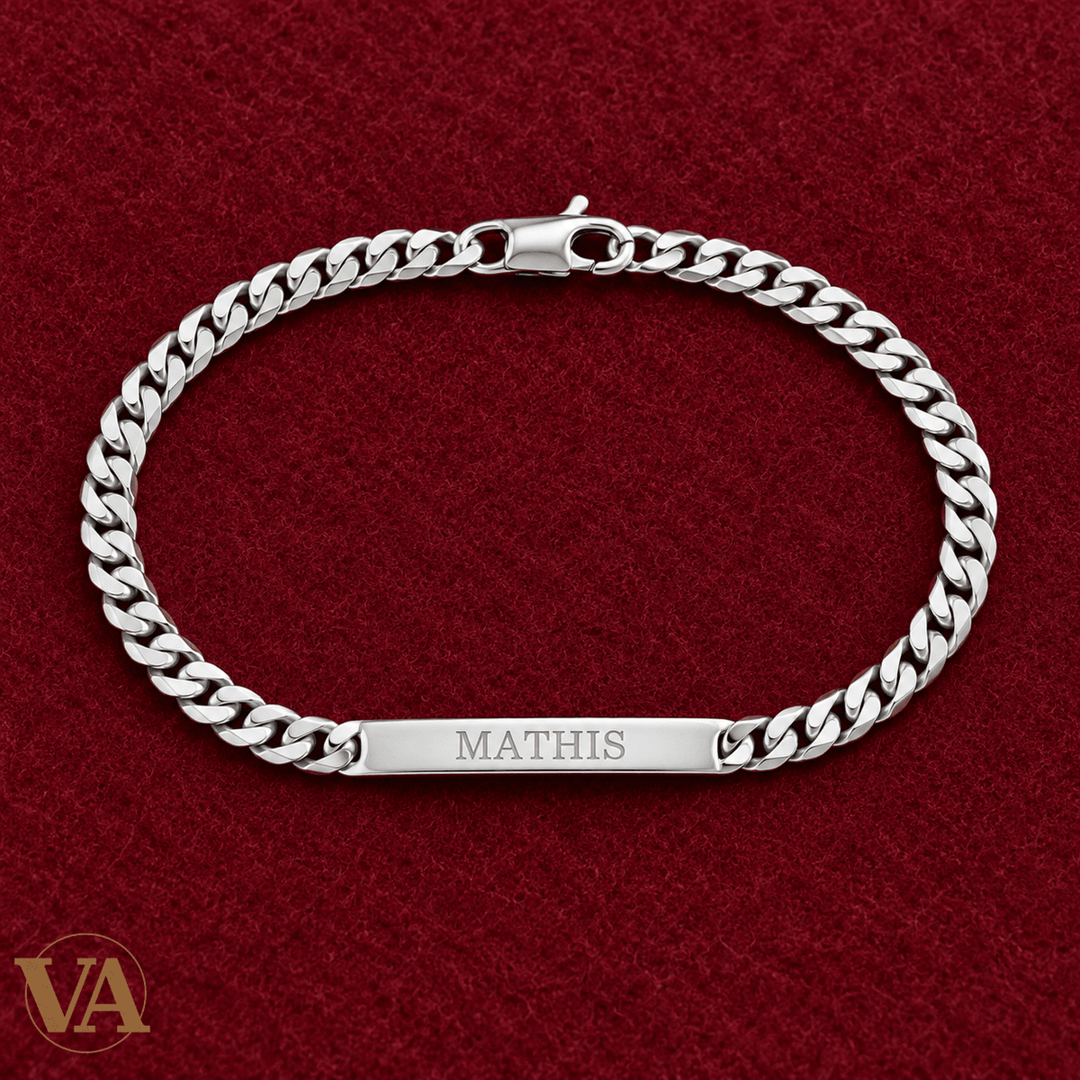 Bracelet identité homme argent 925 rhodié à graver — Maille classique, 20 cm - Argent 925 - Vindicta